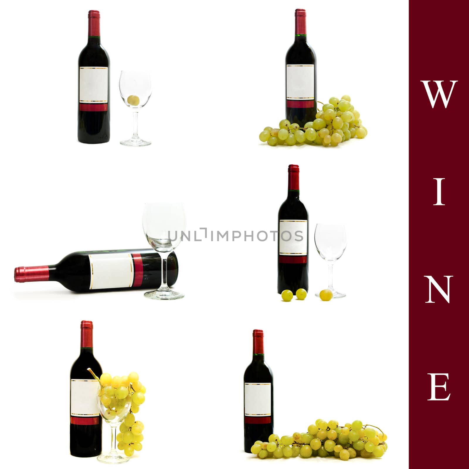 set of different wine images over white background