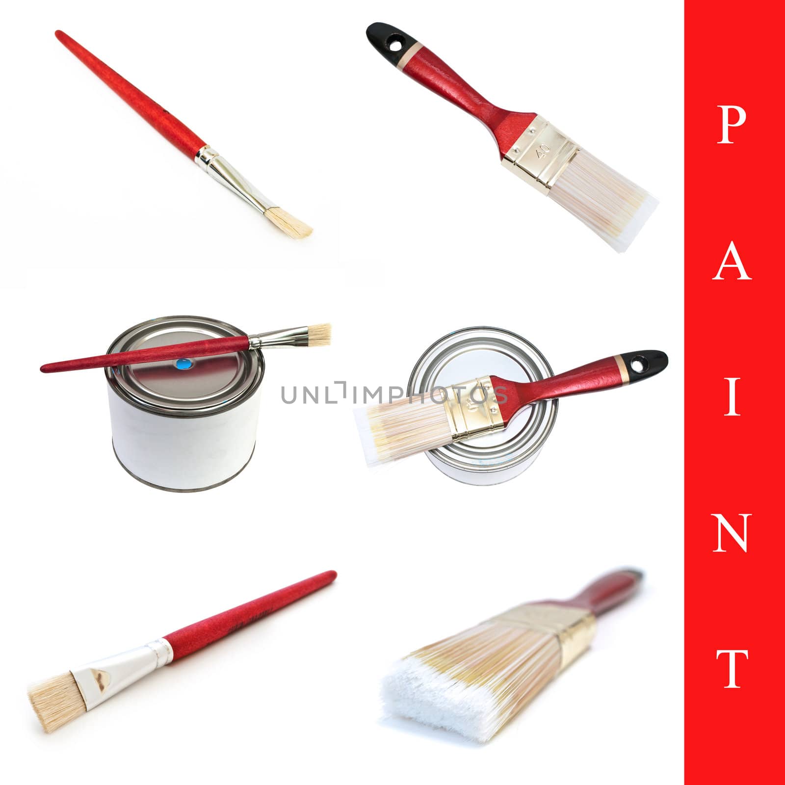 set of different paint brushes over white background