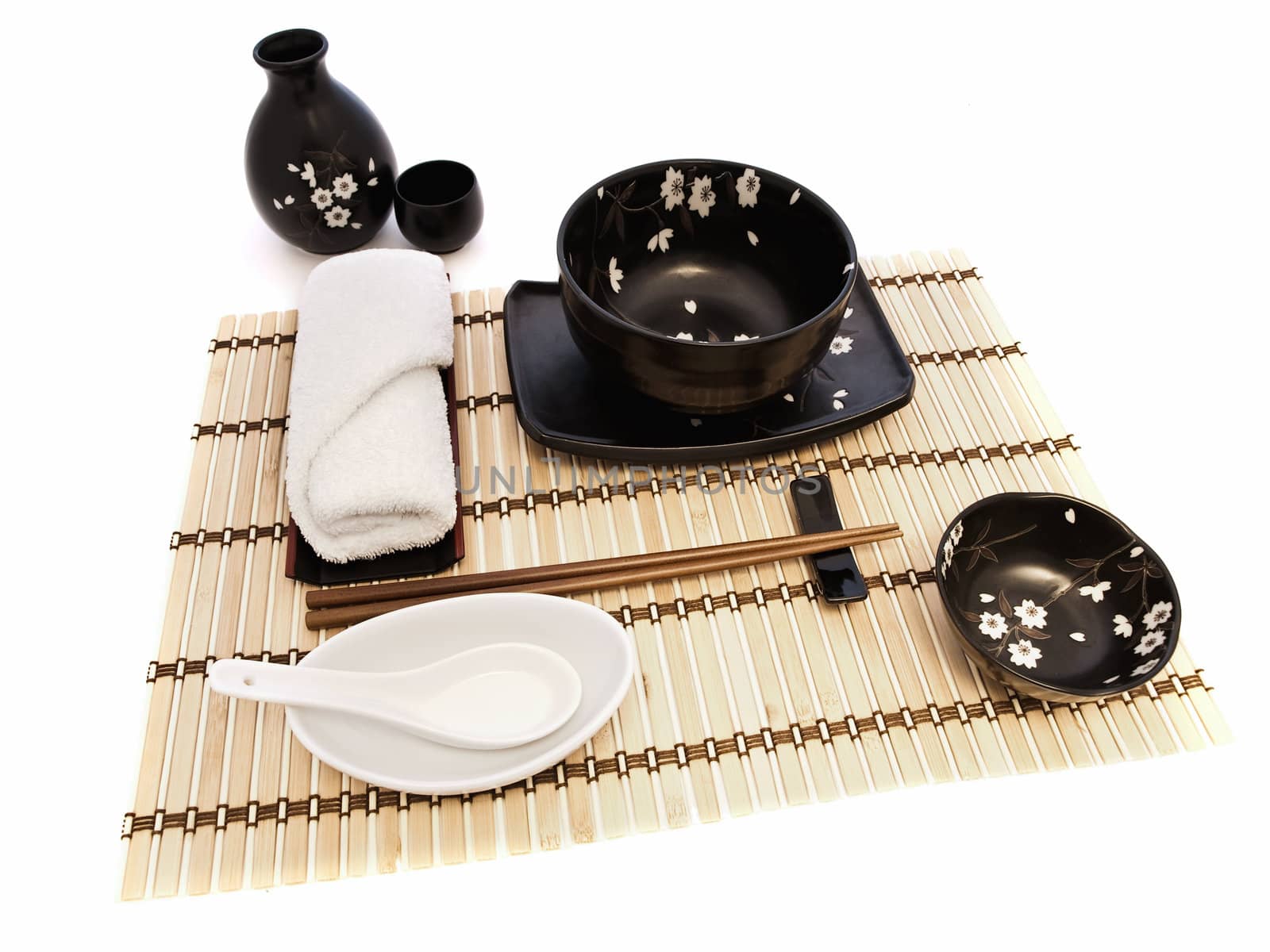 oriental style table serving against white background