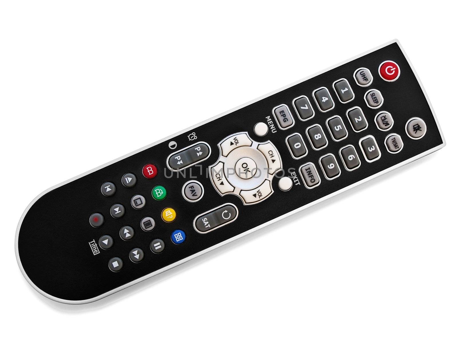 black modern remote control over the white background 