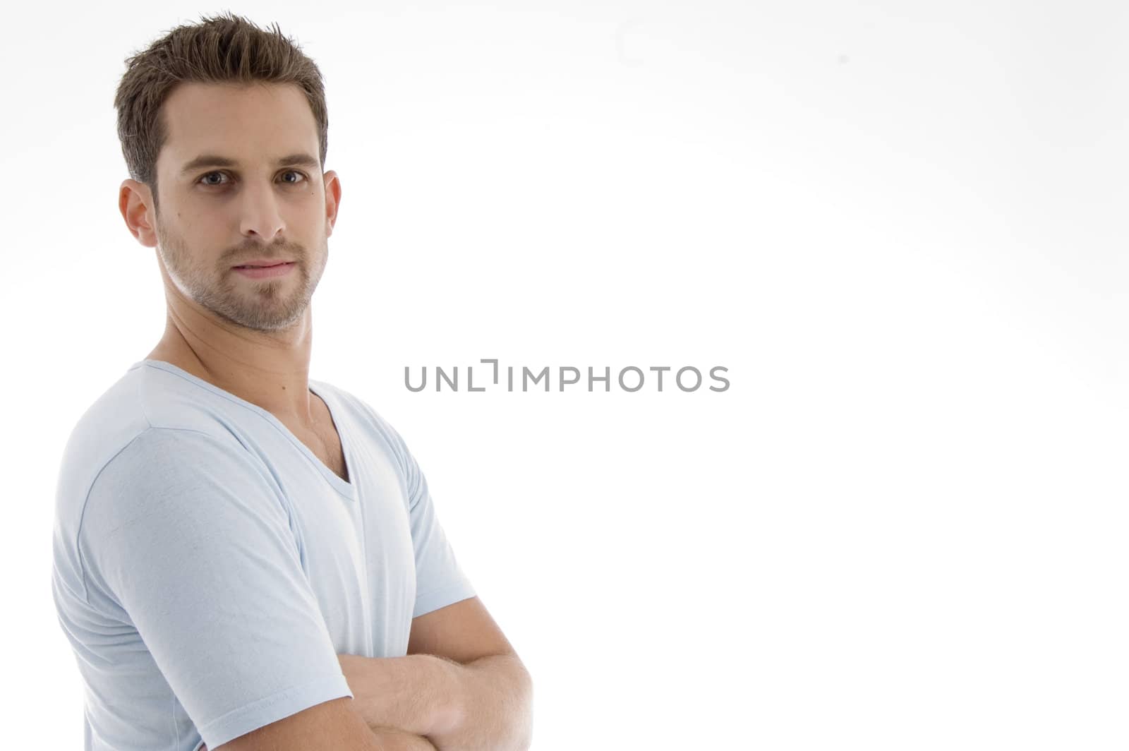 portrait of handsome young manon an isolated white backgound