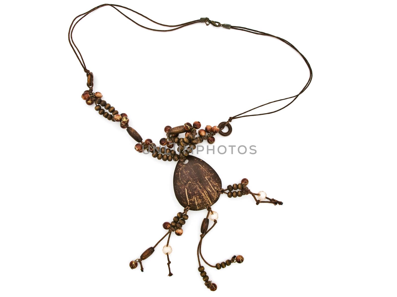  fashion wooden necklace over white background