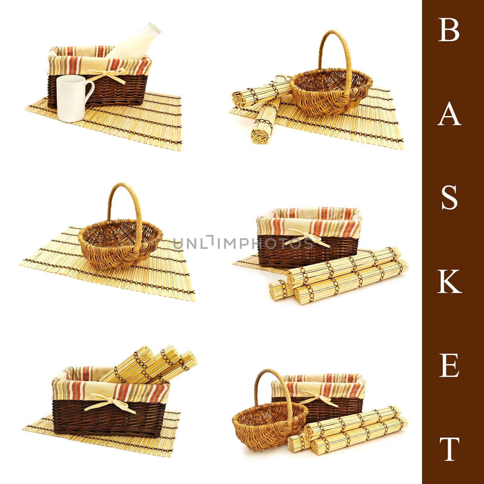 set of different basket over white background