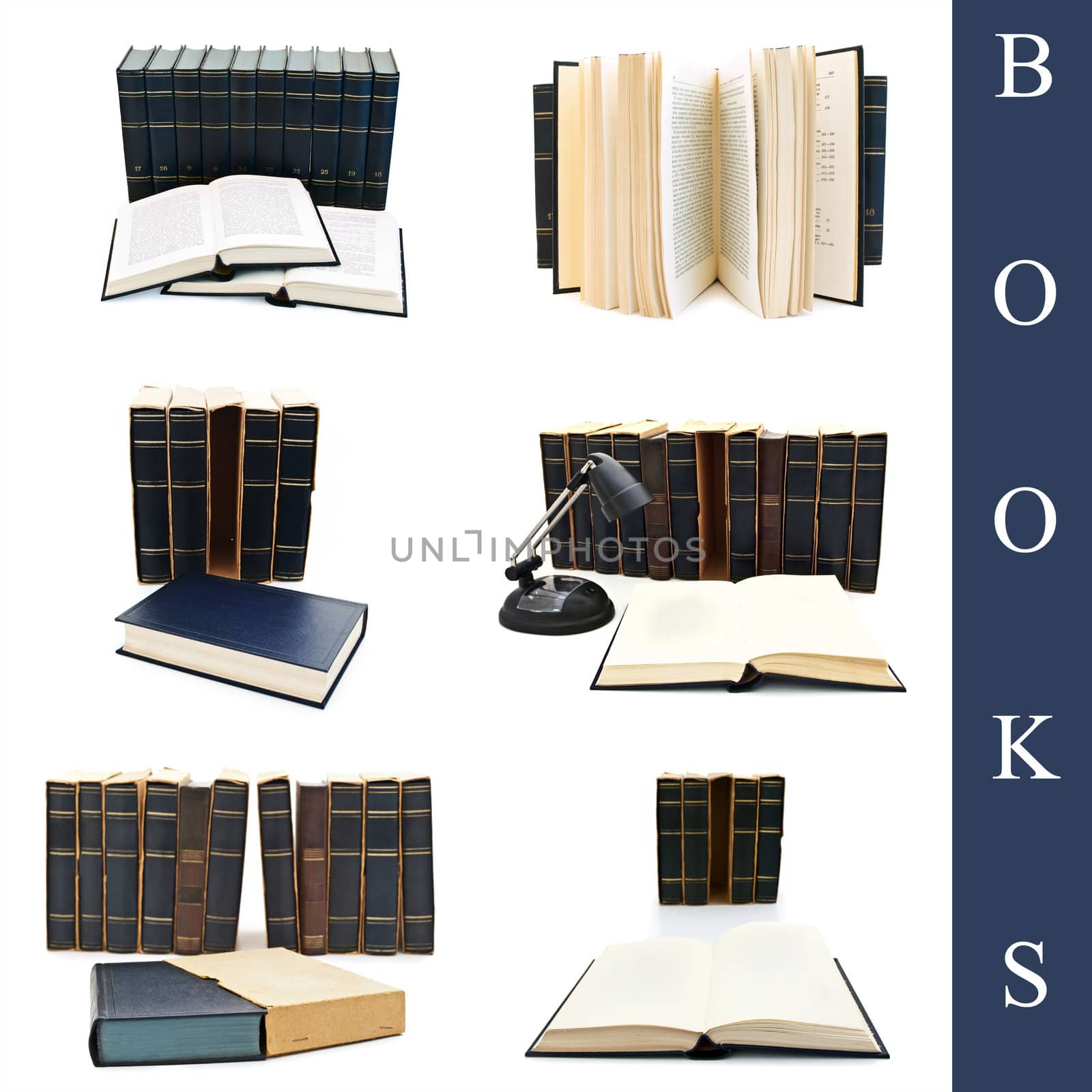 set of different books over the white background
