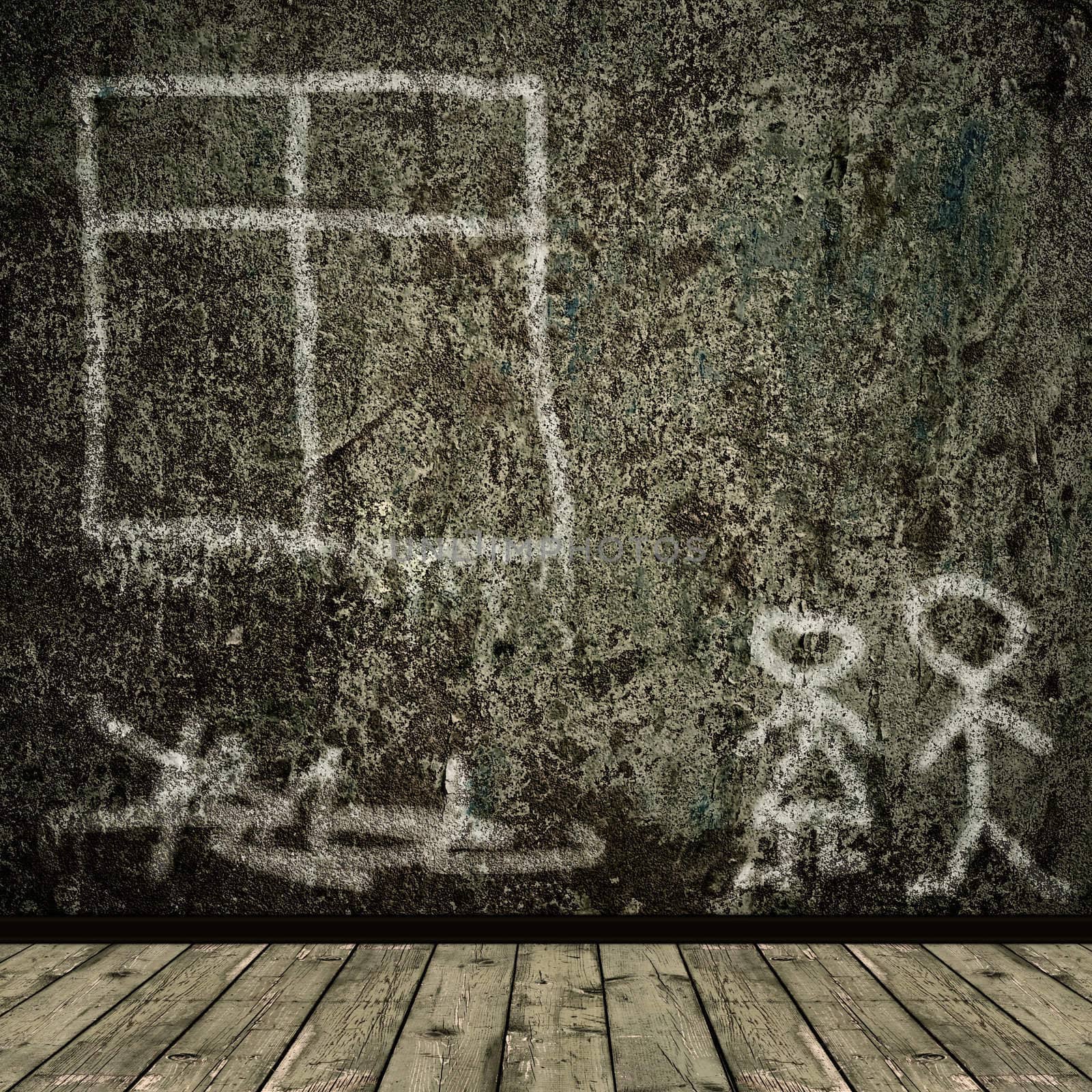 Photo of abstract grunge shabby background with child painting