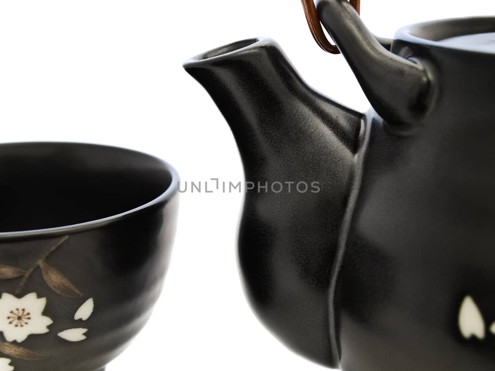 Close up photo of china tableware for chinese tea ceremony over white