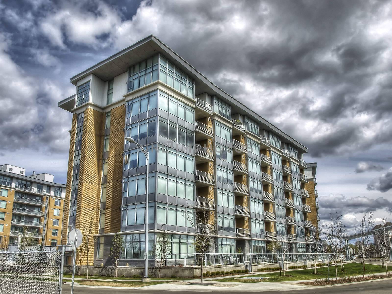 New condo complex development in expanding  Canadian city in HDR.