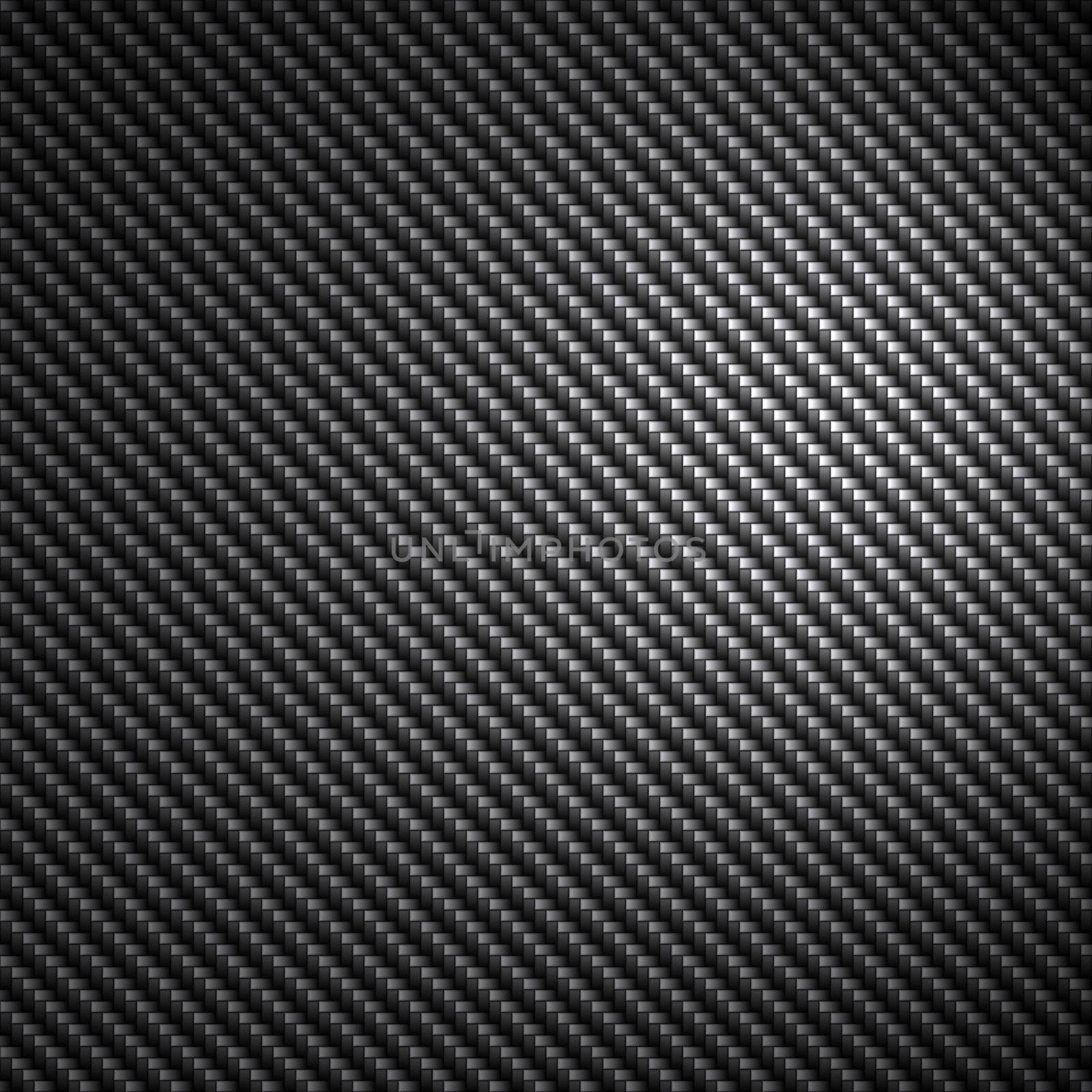 A black carbon fiber background texture with reflective highlights.