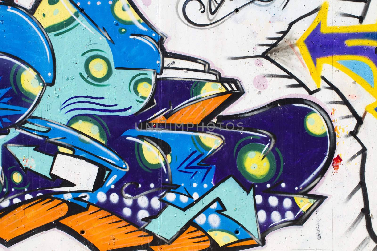 Colorful segment of a graffiti in Spain