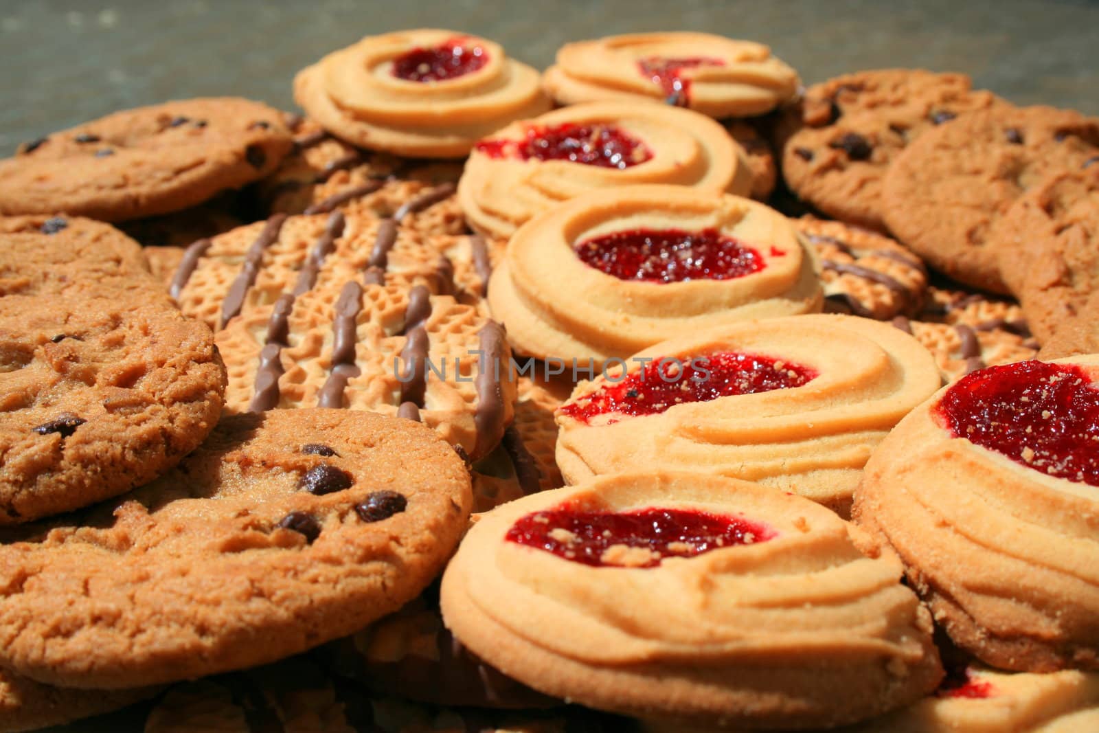 Close up of an assortment of cookies.
