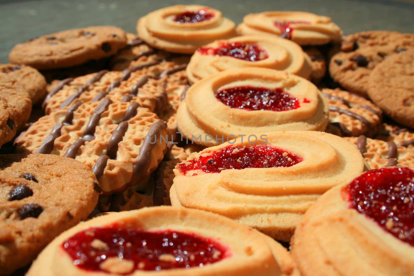 Close up of an assortment of cookies.
