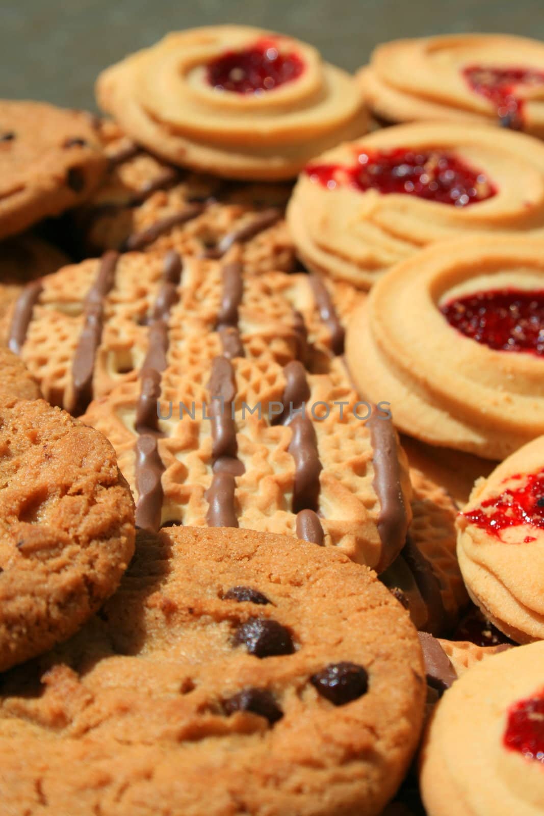 Close up of an assortment of cookies.
