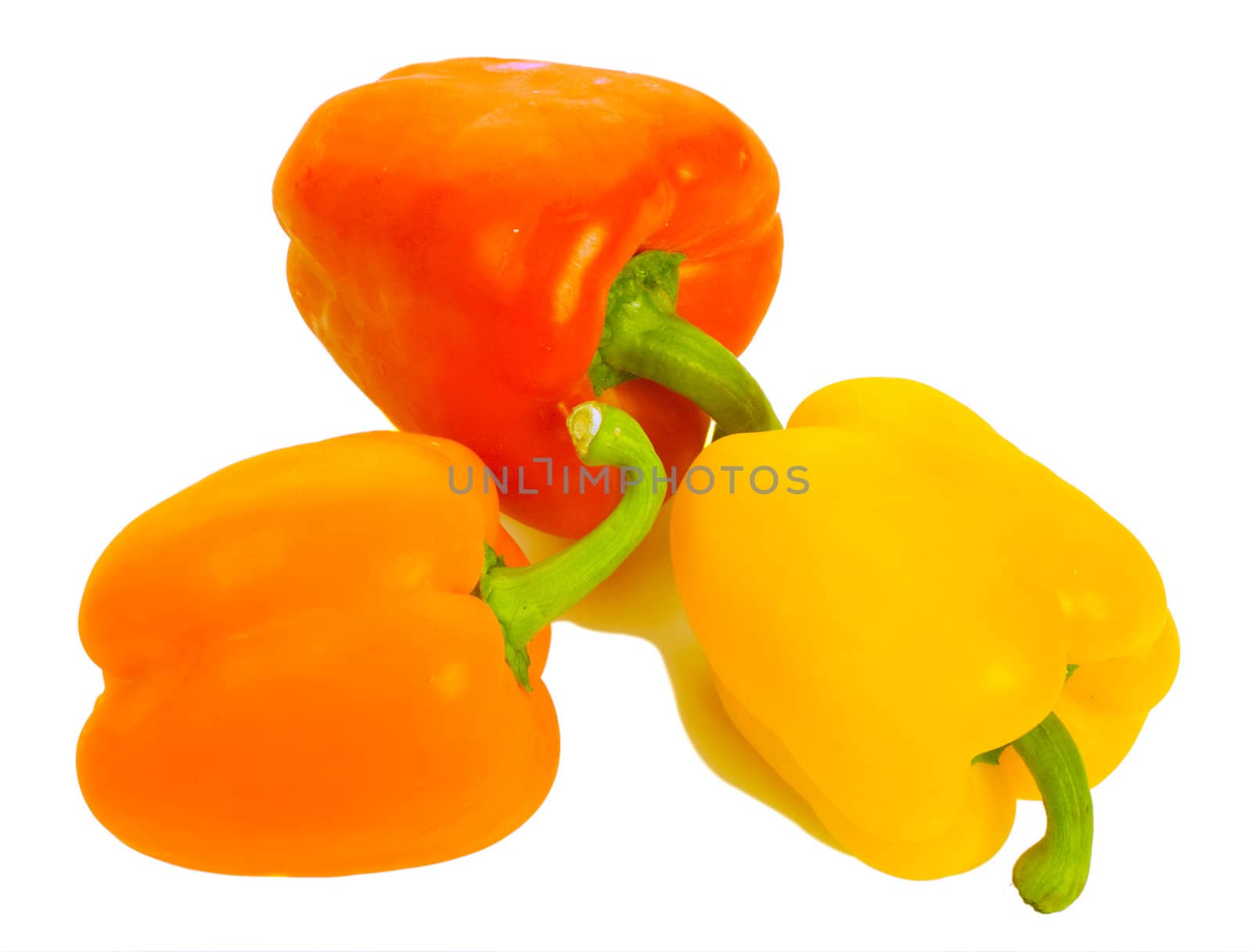 close-up three peppers, isolated on white