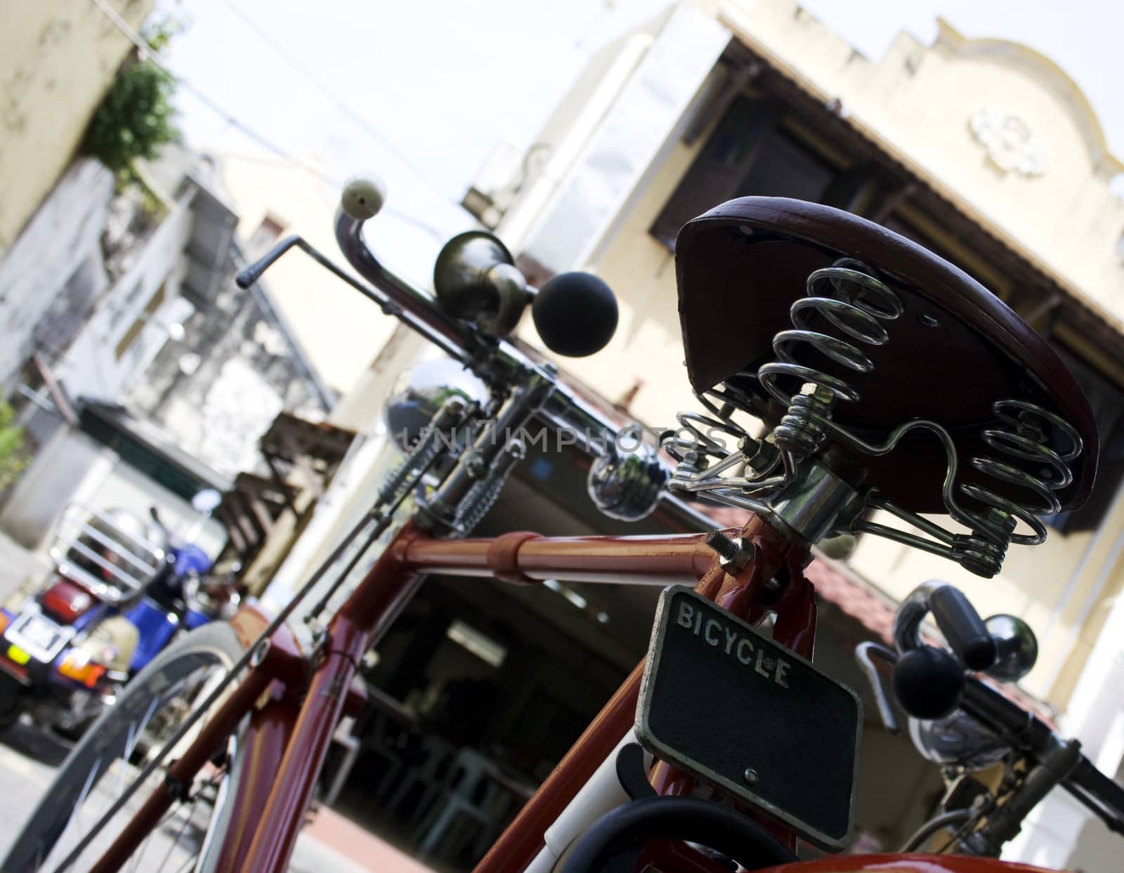 Close-up of a old bicycle.