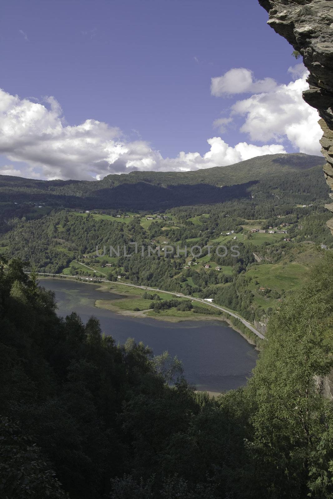 The photo is taken right outside off Voss. You can see the road to Bergen and the beautiful river.