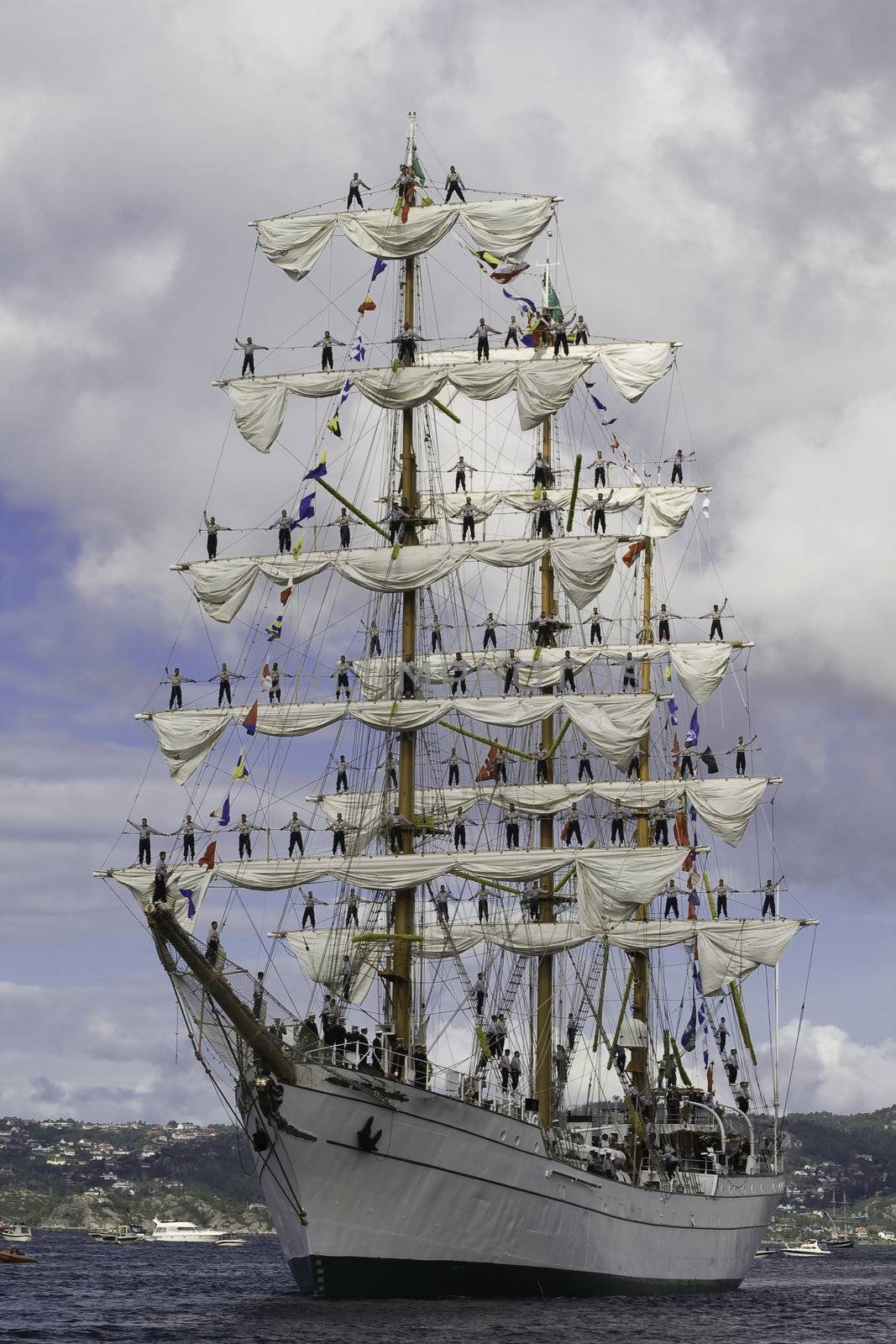Cuauhtemoc, from Mexico, arrival Bergen harbour during the Tall Ships' Races