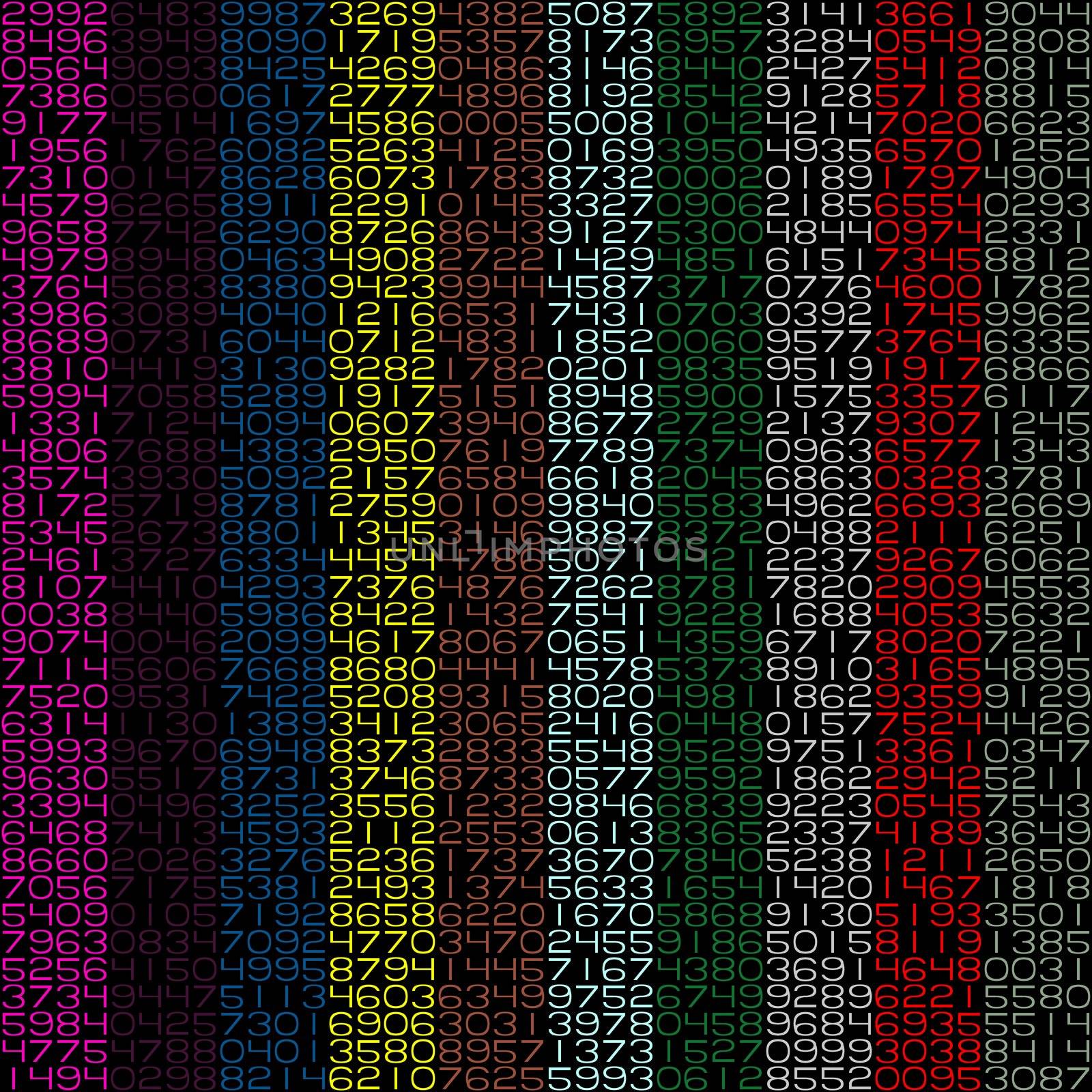 vertical chains of numbers in different colors 