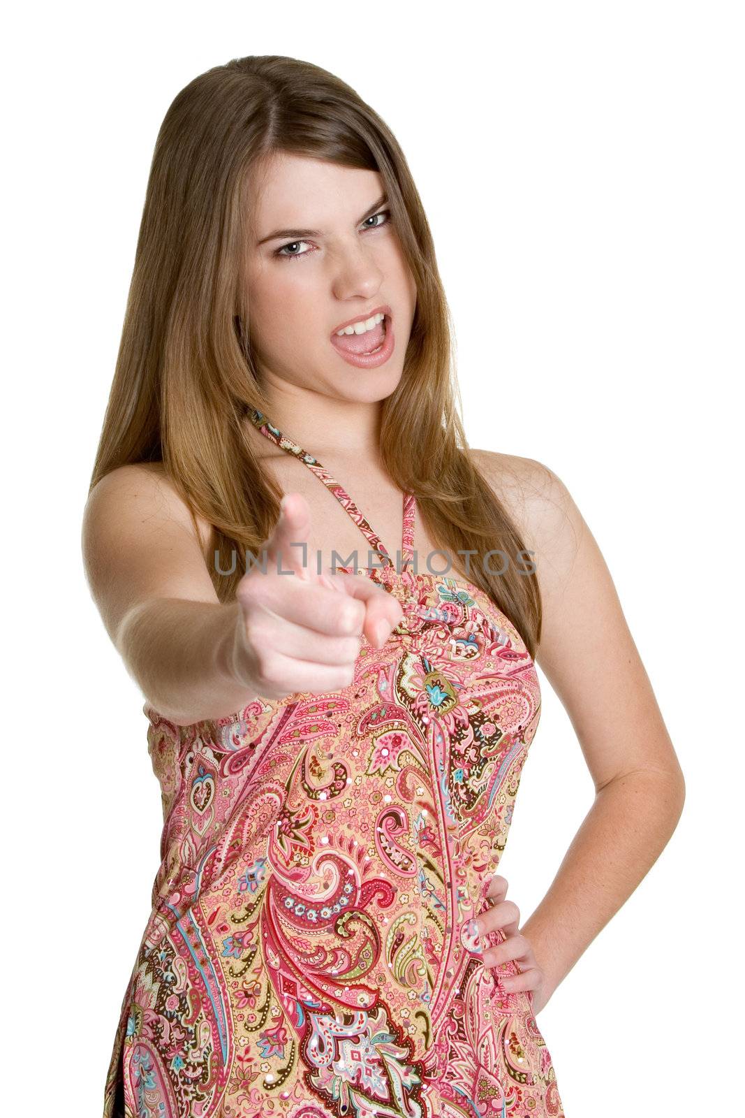 Angry isolated teen girl pointing finger