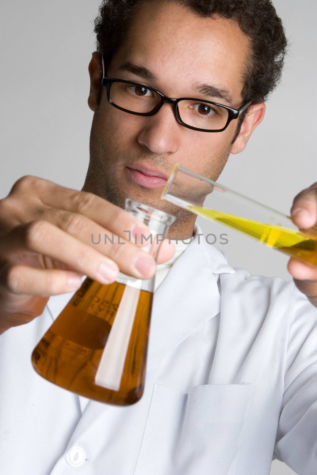 Man doing science chemical experiment