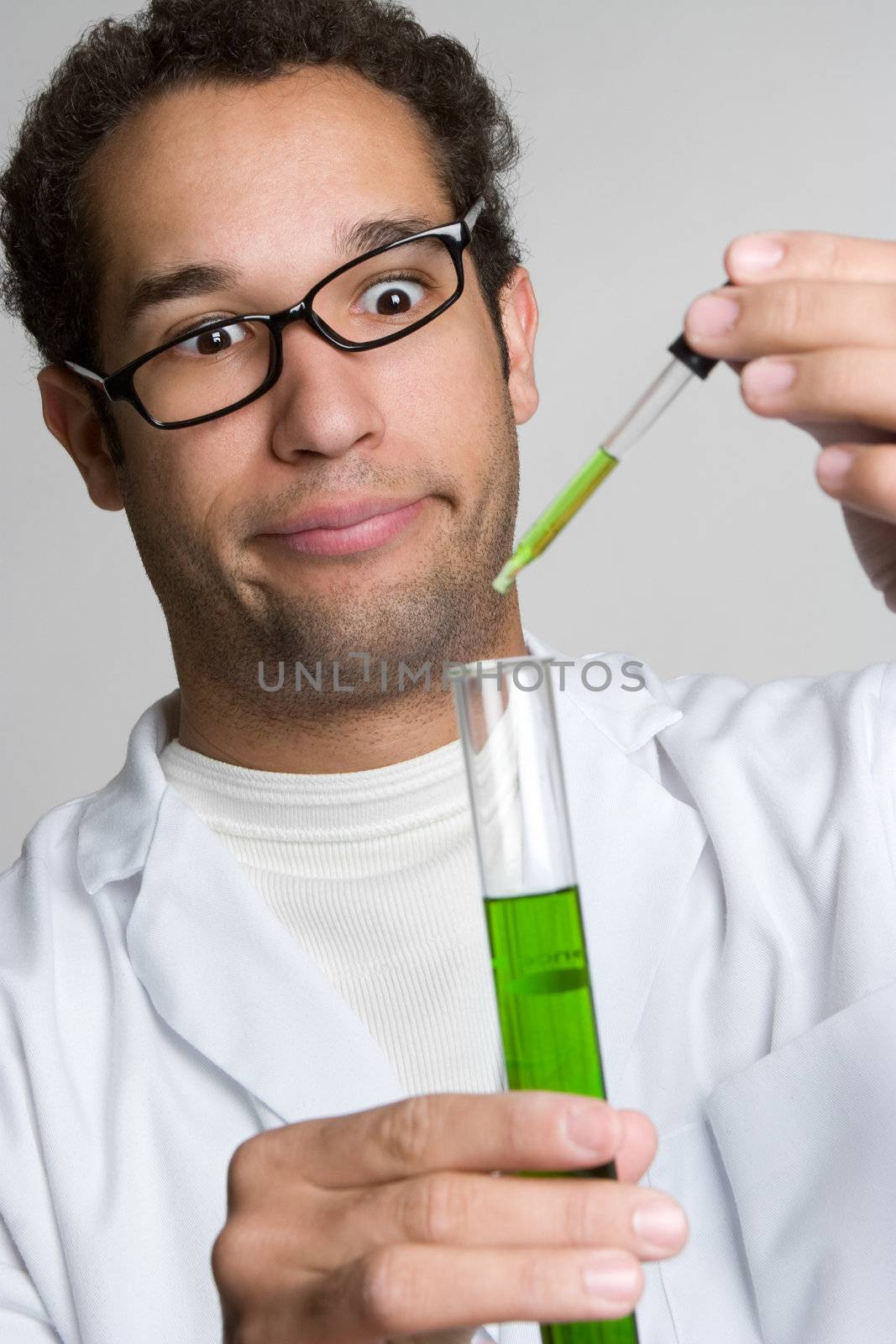 Crazy scientist doing experiment