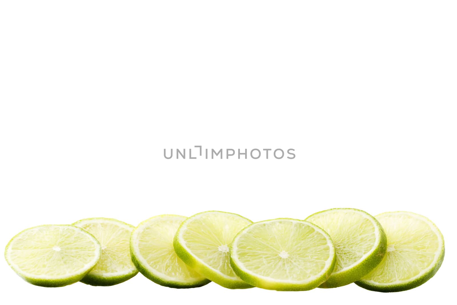a row lime blades on white background