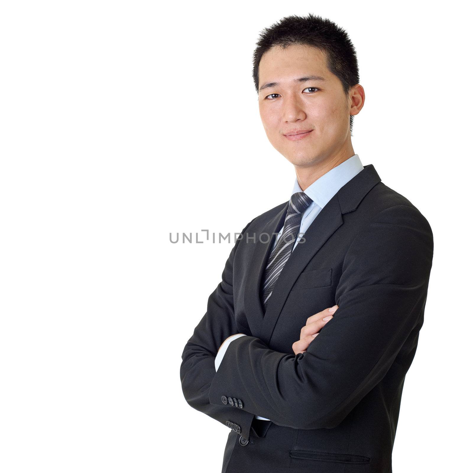 Asian young business man portrait on white background.