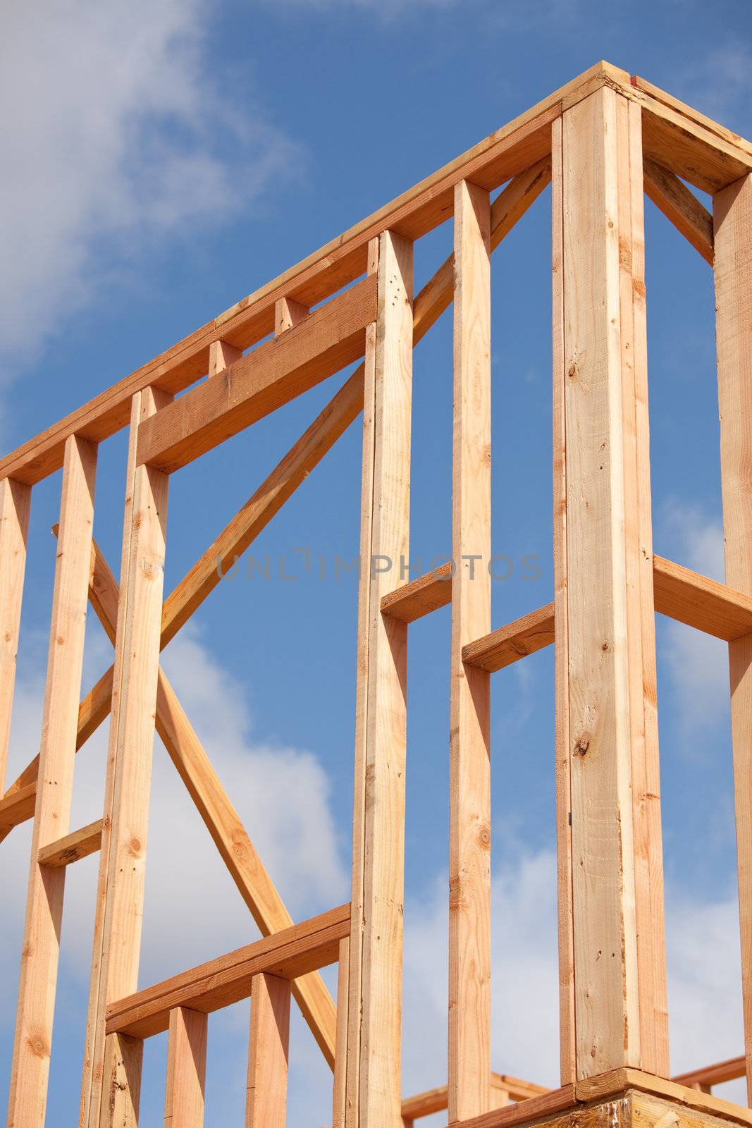 Abstract of New Home Construction Site Framing.
