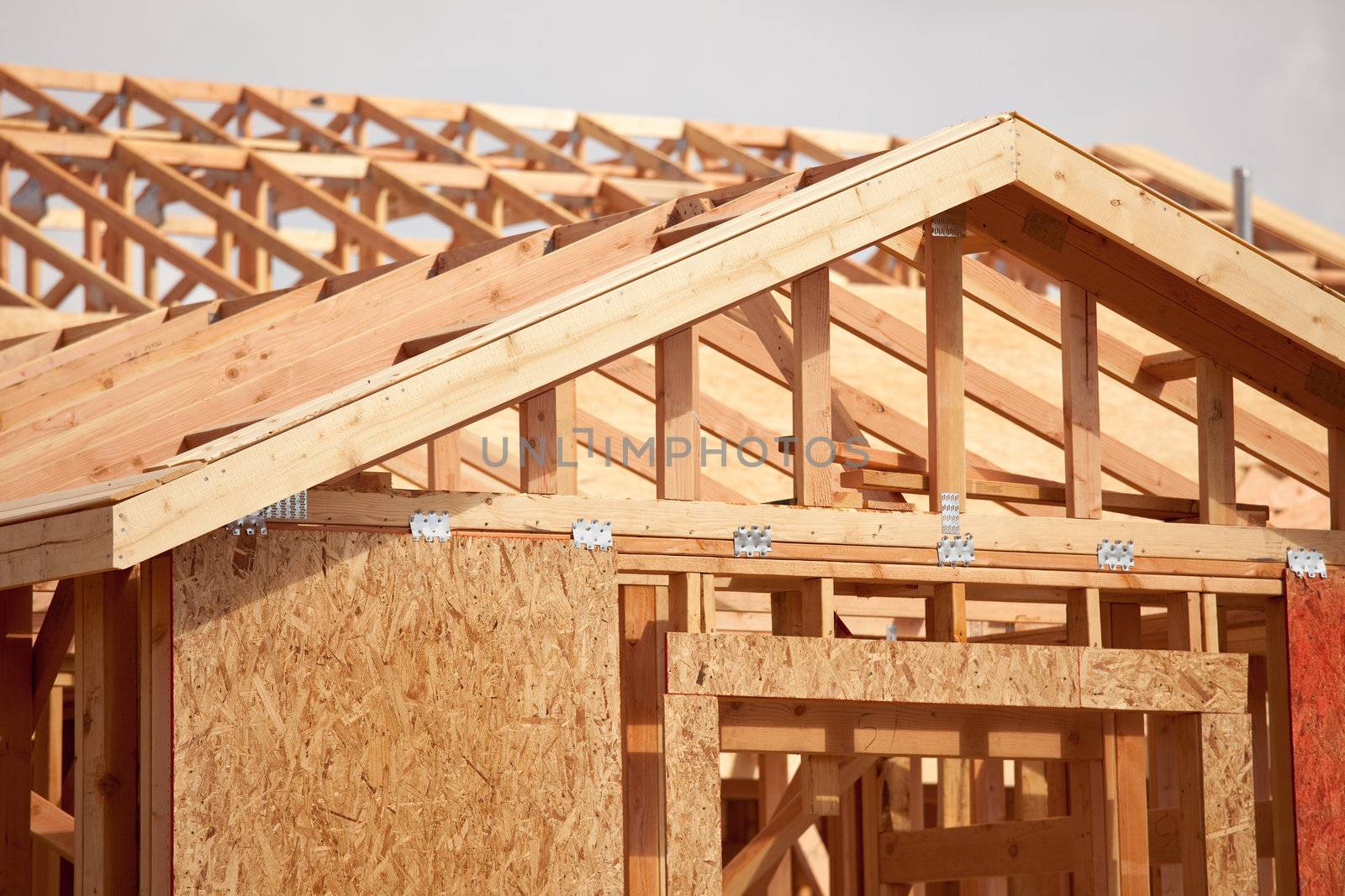 Abstract of New Home Construction Site Framing.