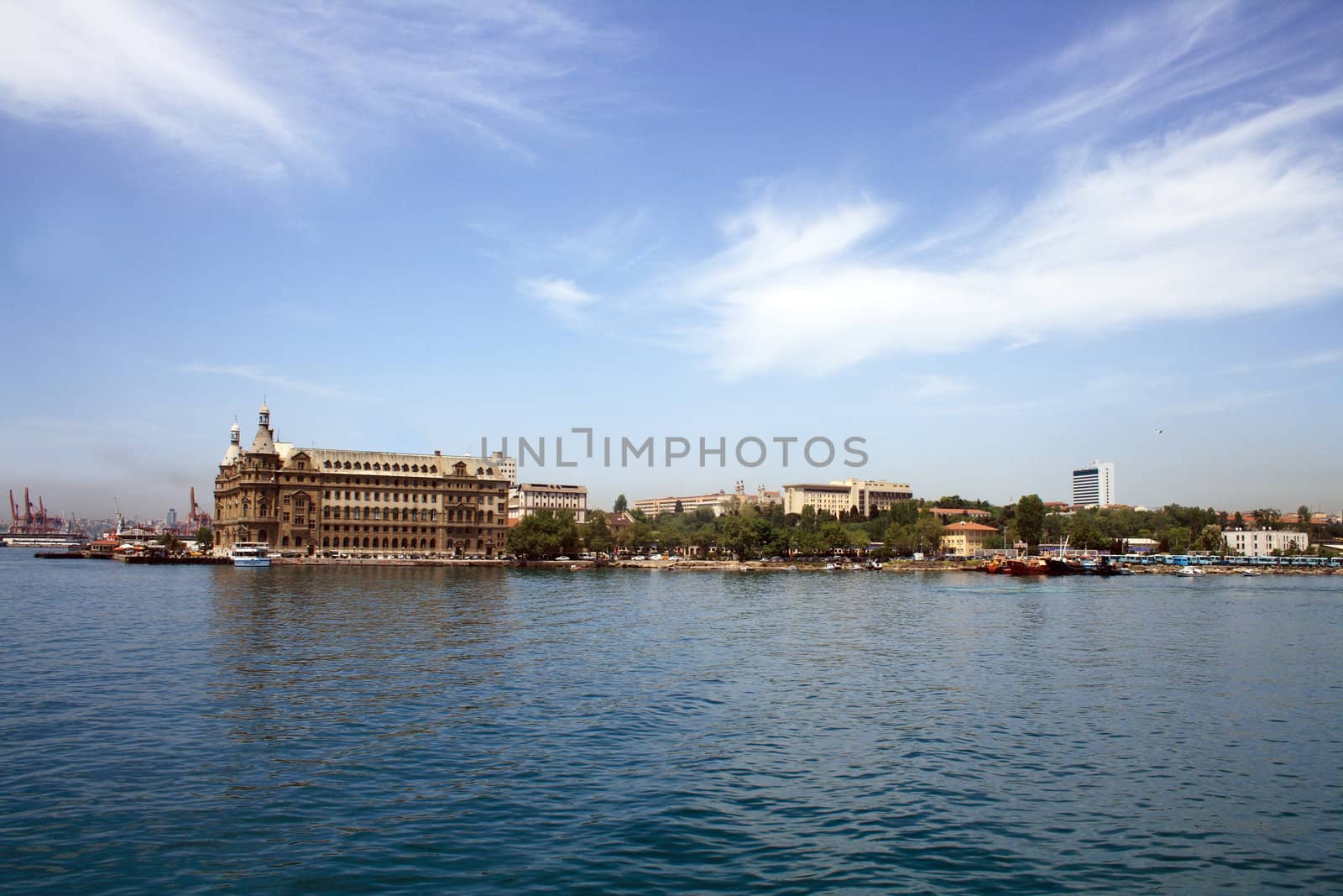 Summer sea landscape with Haydarpasa railway station, Istanbul, Turkey