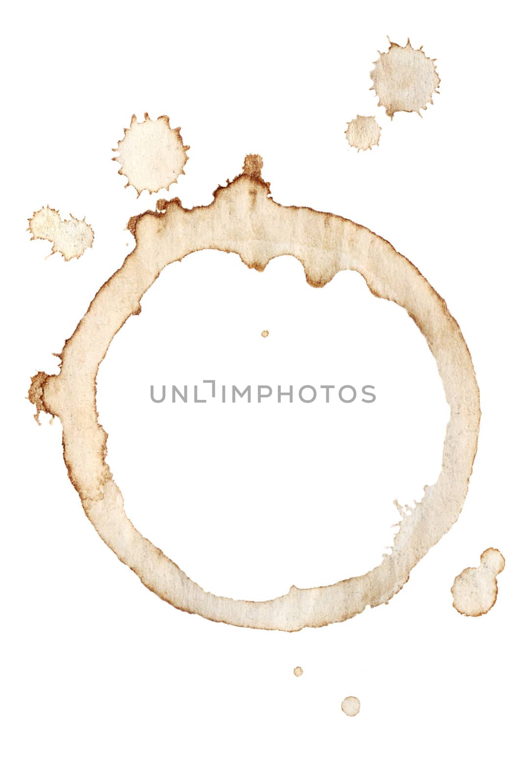 Coffee cup rings and splatters isolated on a white background.