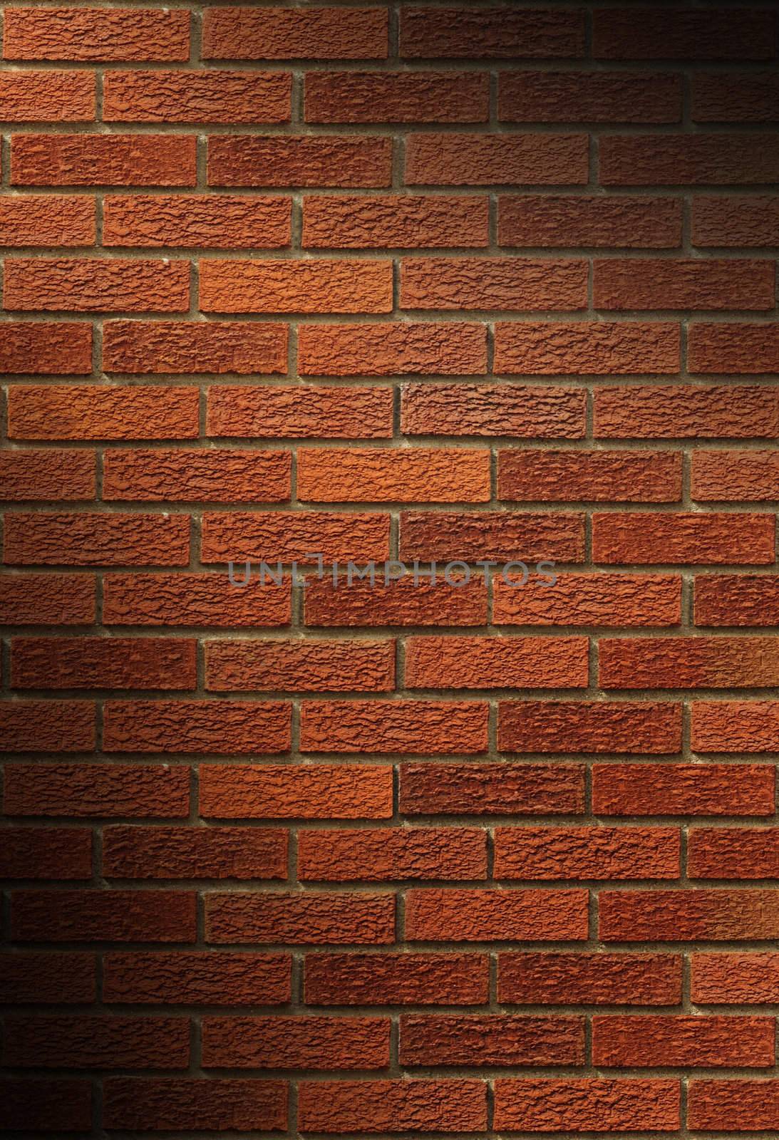 Red brick wall dramatically lit diagonally