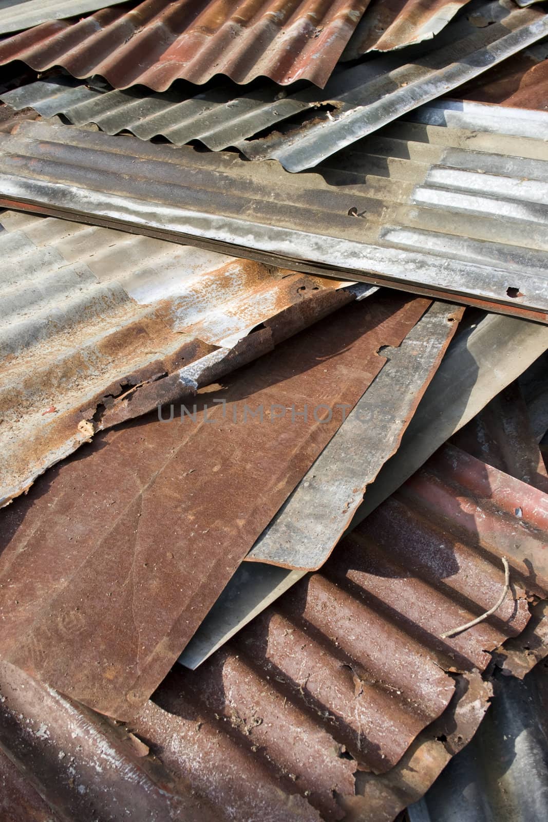 A stack of old Zinc which use for roofing.