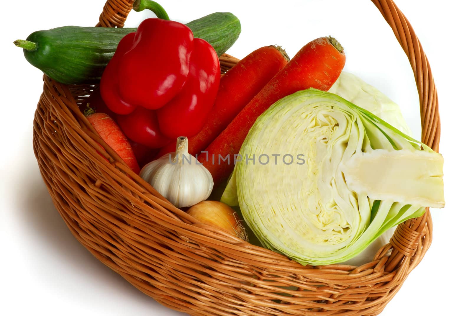 Autumn abundance, harvesting. A basket with vegetables.
