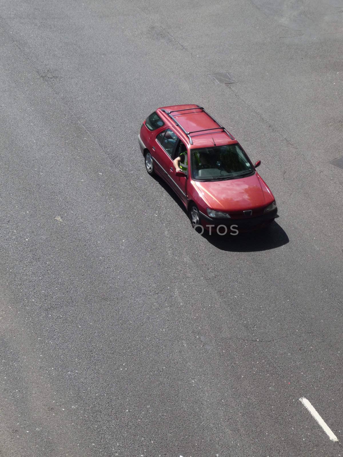 A car driving down a road.
