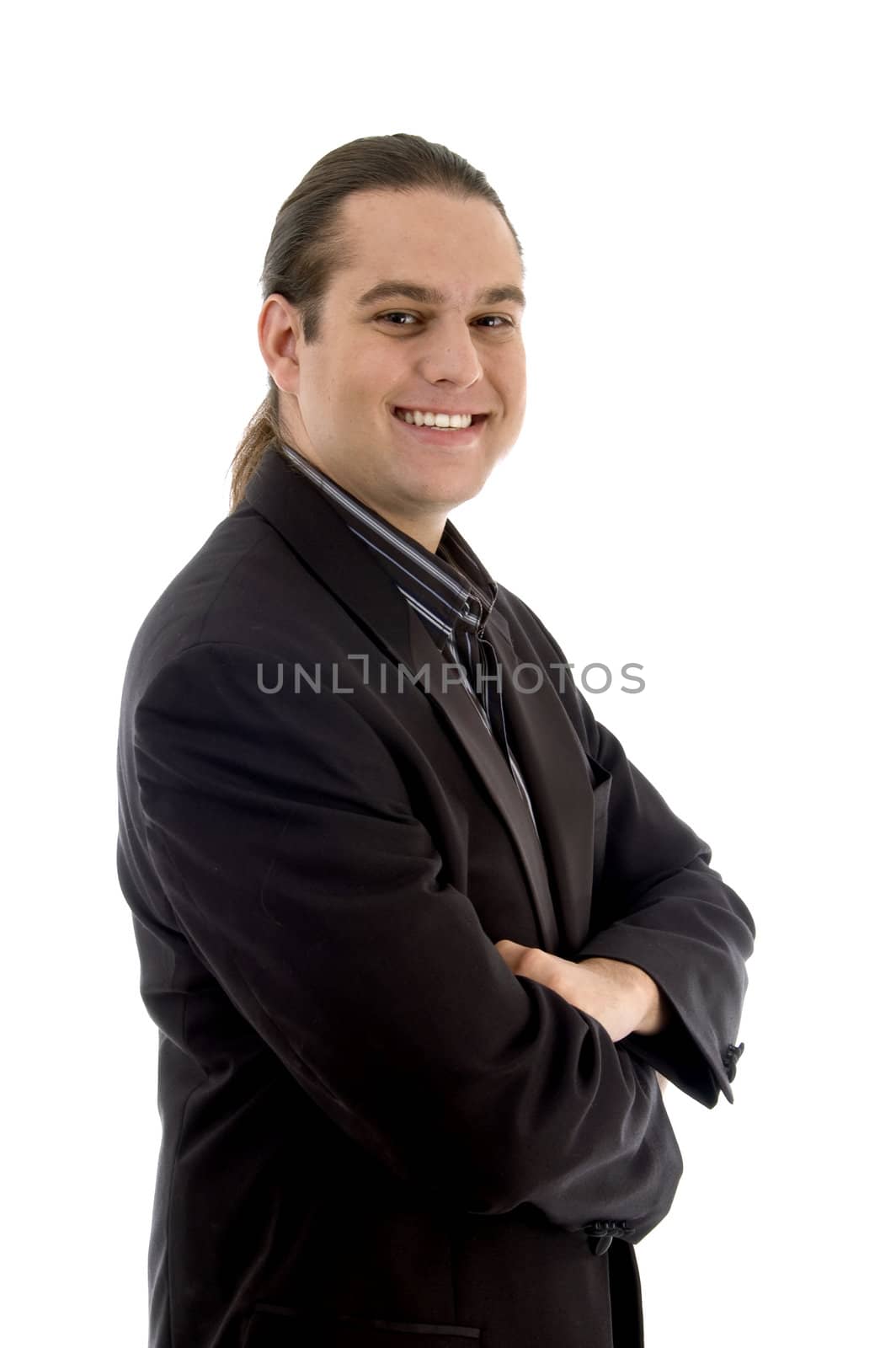 side view of smiling male on an isolated background