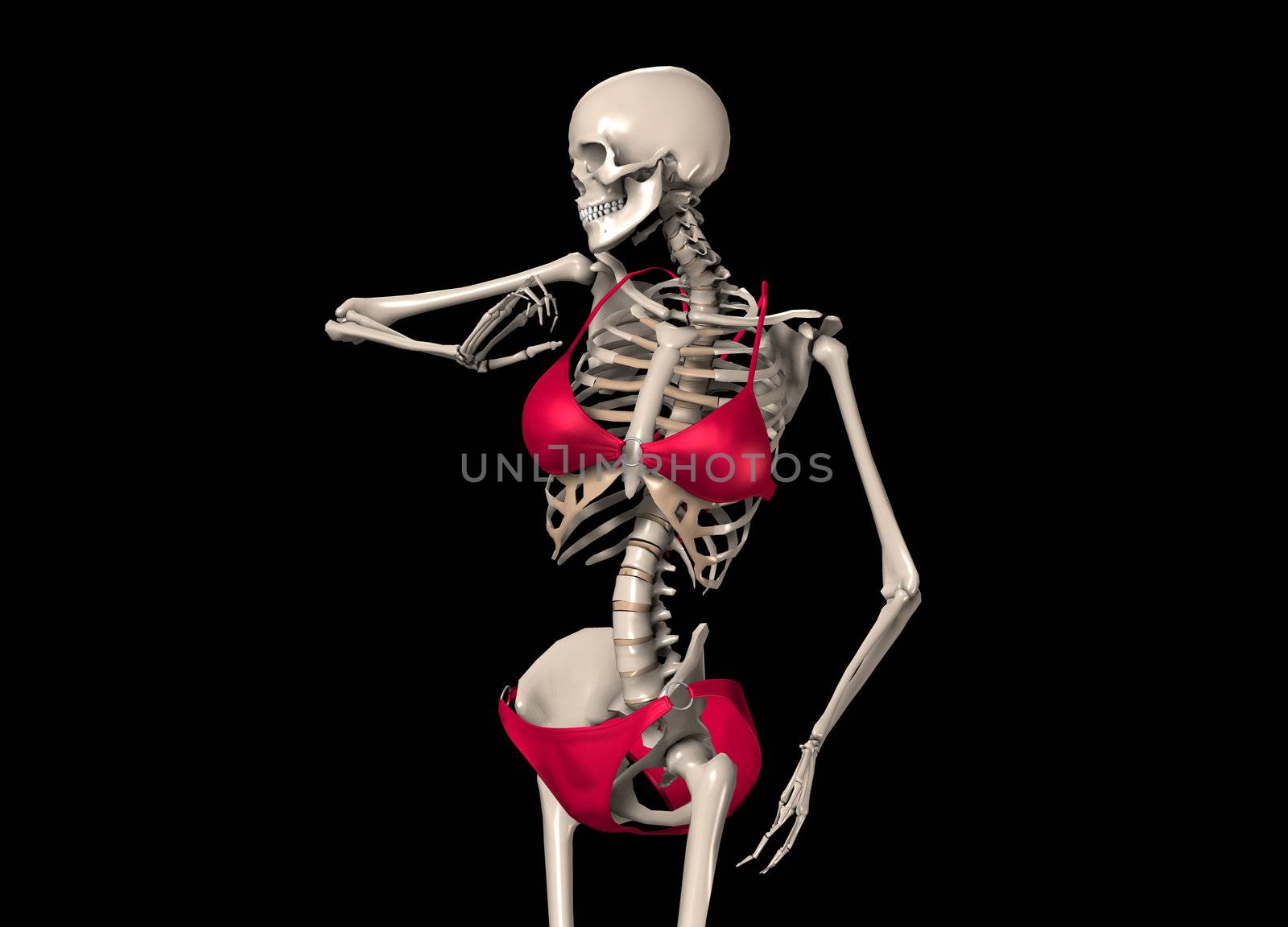 Humorous image of a Skeleton in a Bikini.