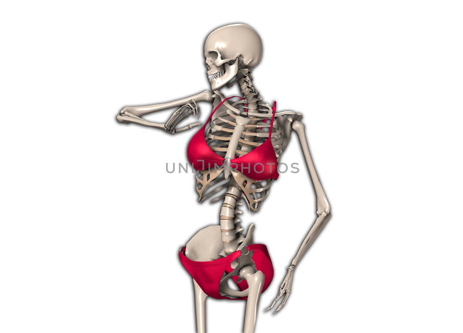 Humorous image of a Skeleton in a Bikini.