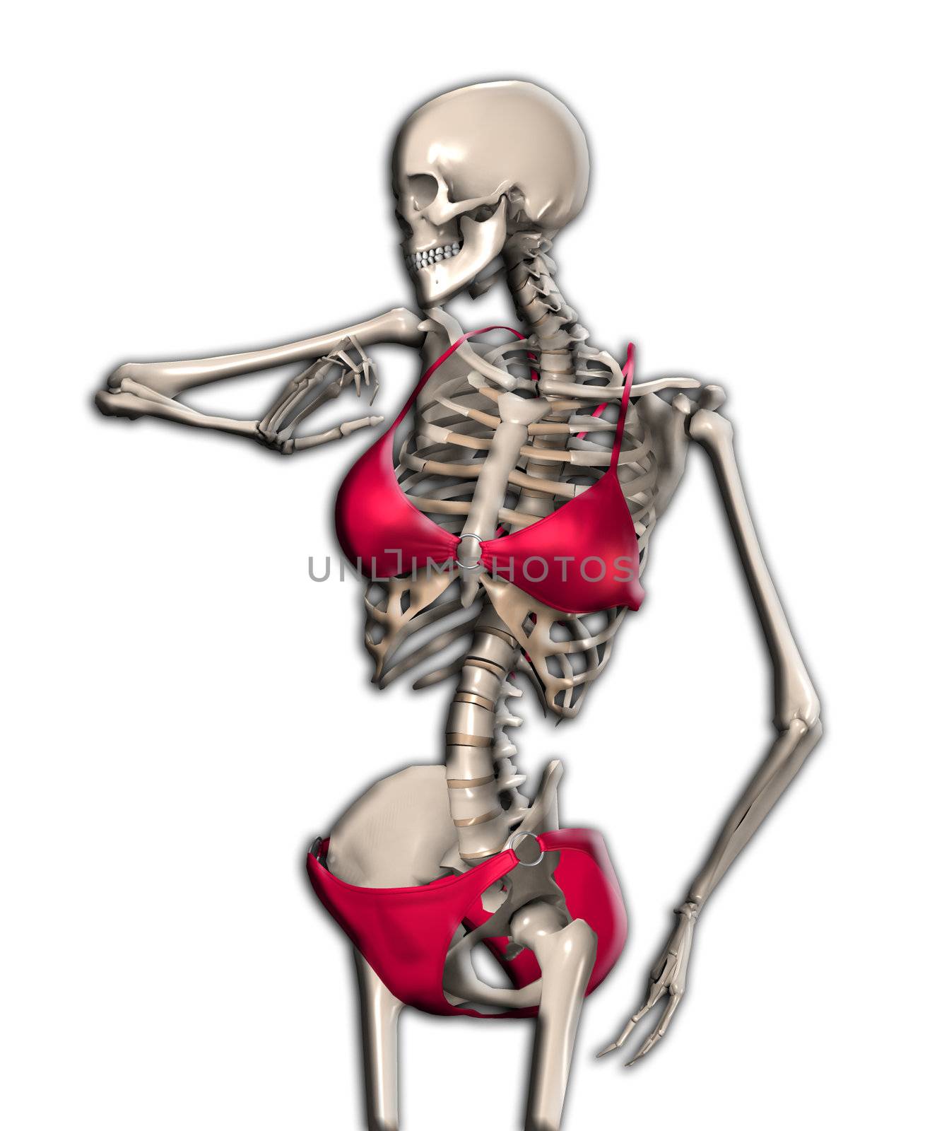 Humorous image of a Skeleton in a Bikini.