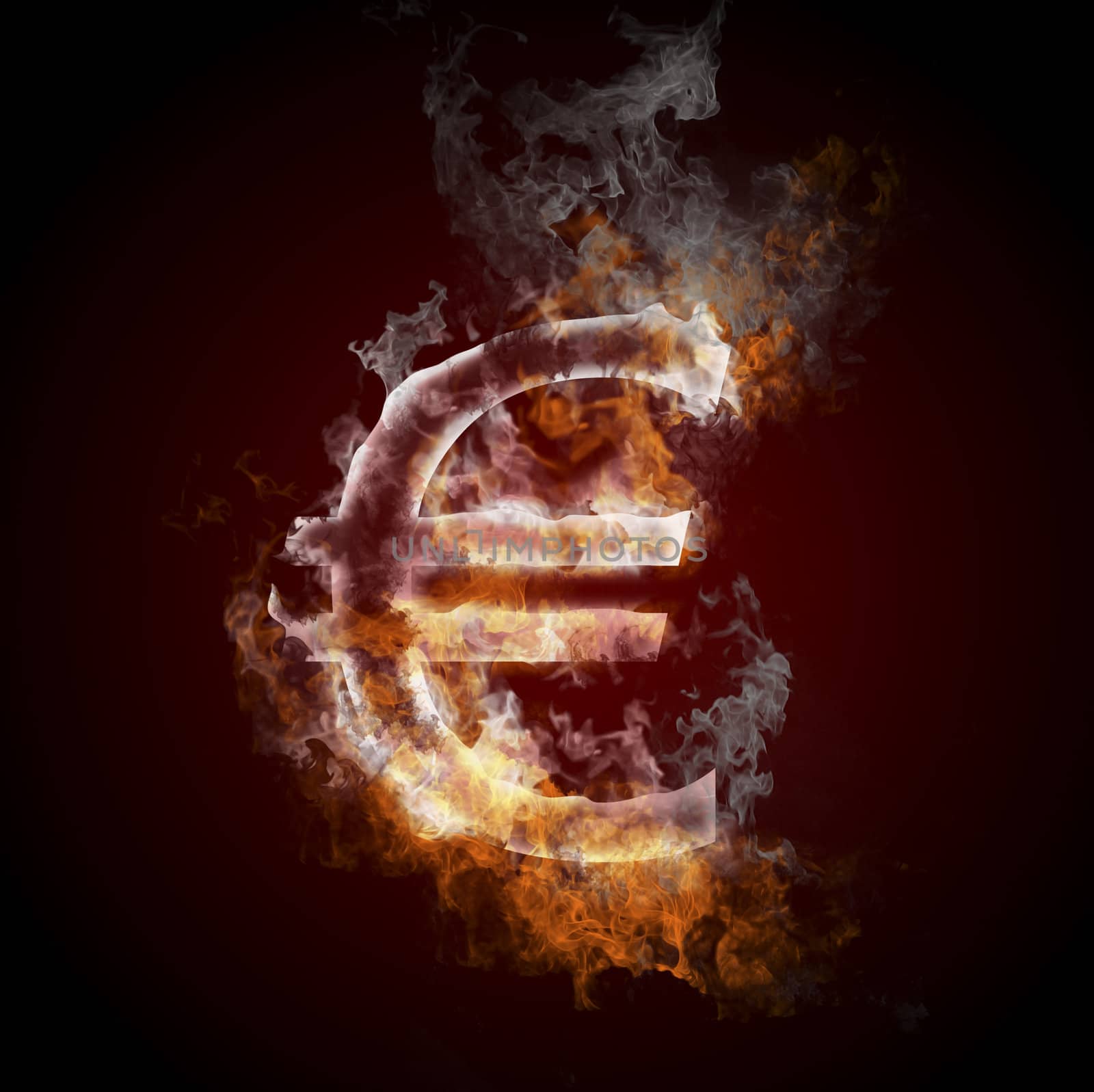 euro symbol burning, fire