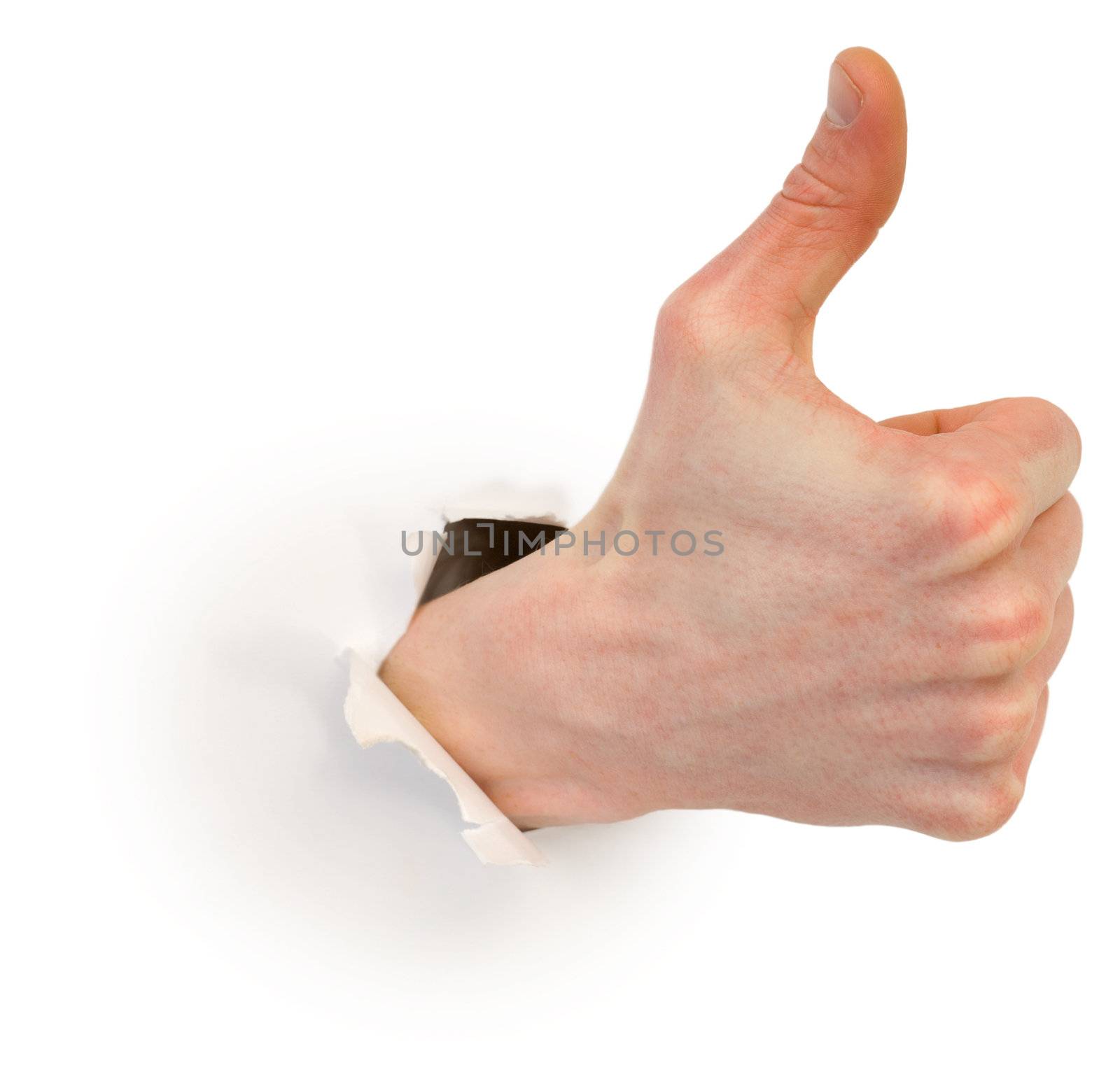 Thumb up, photographed on a white background