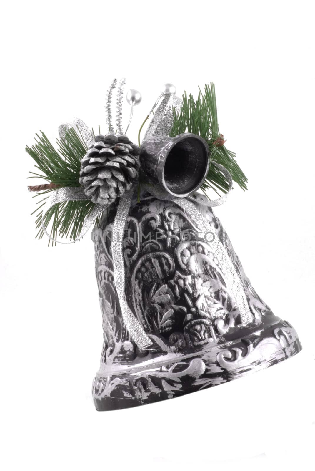 Black and silver christmas bell isolated on a white background.