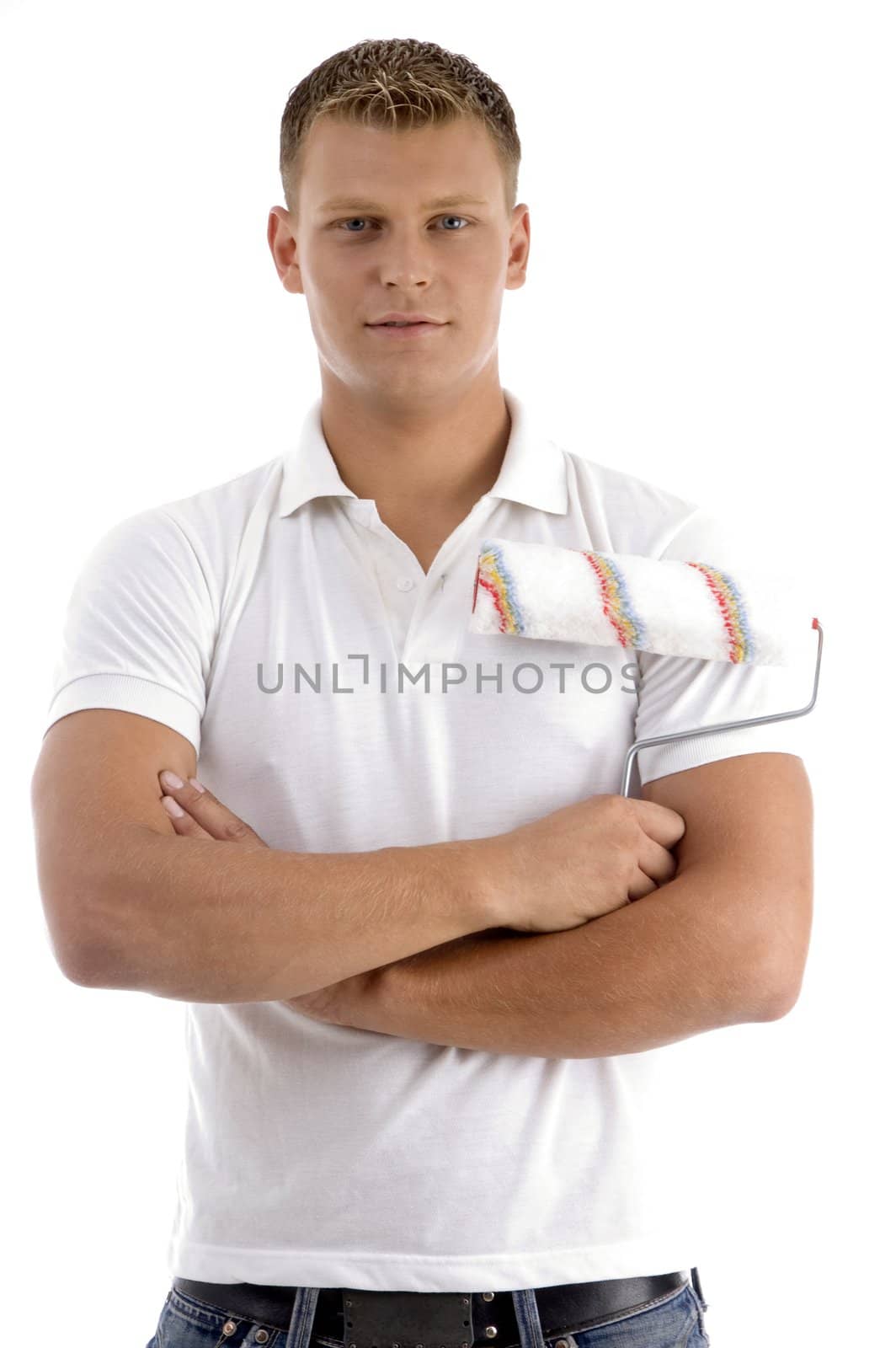 portrait of young man in cool pose on an isolated white background