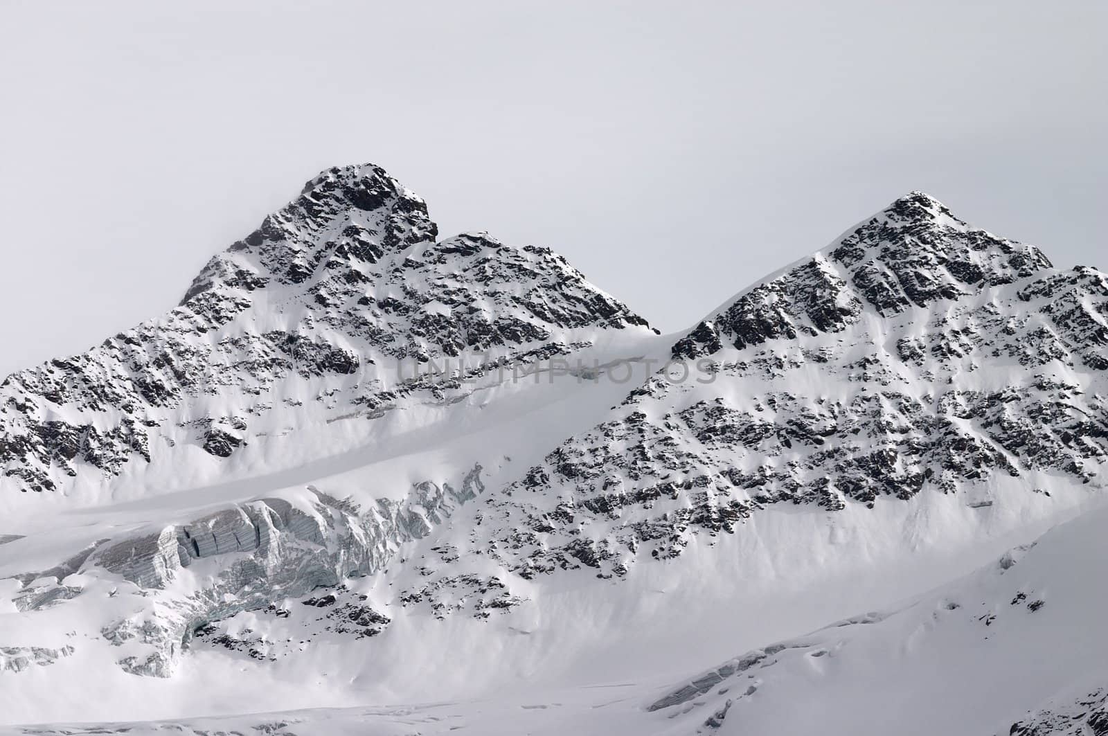 Two mountain alps and and a glacier between them