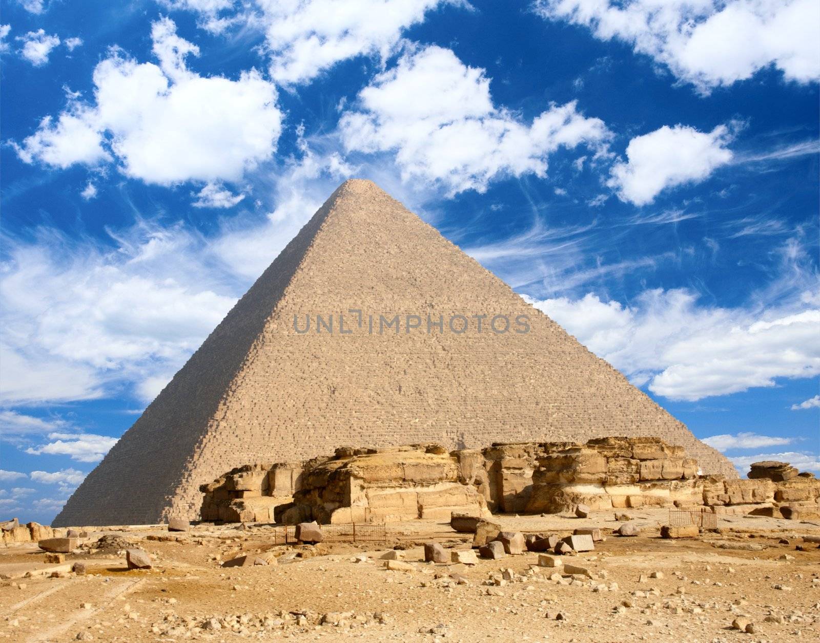 Great pyramid in Egypt and sky with clouds