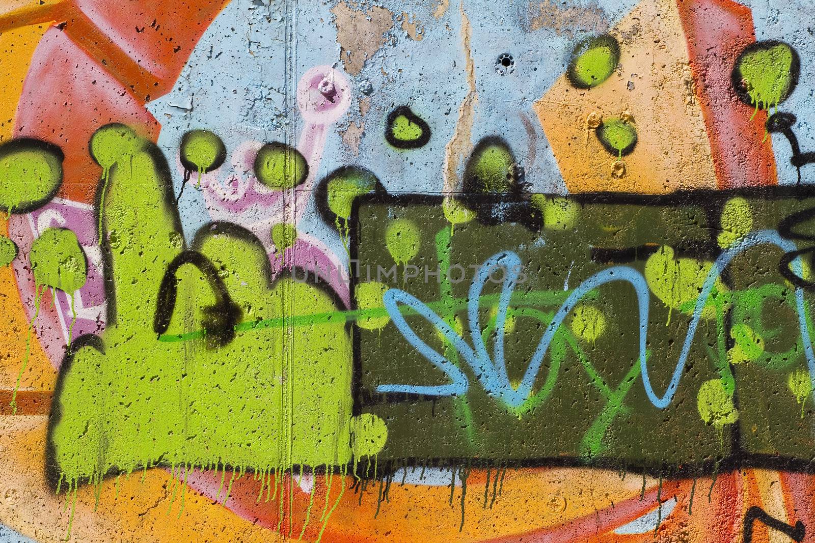 Colorful segment of a graffiti in Spain