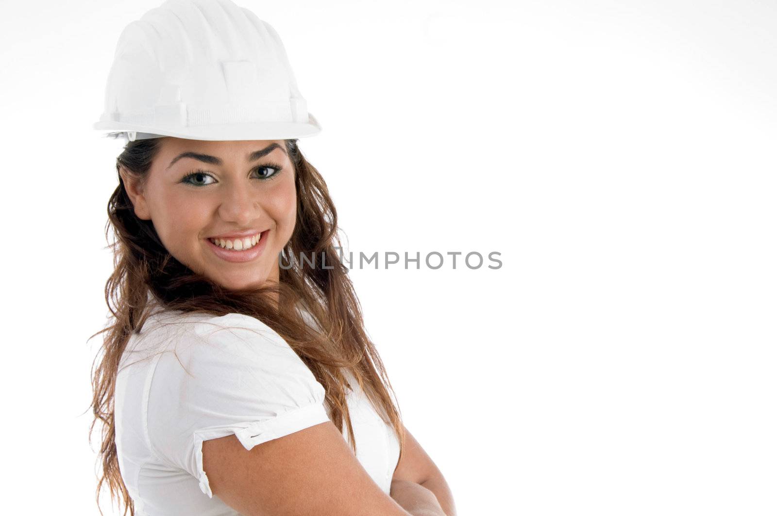 close up view of beautiful architect on an isolated white background