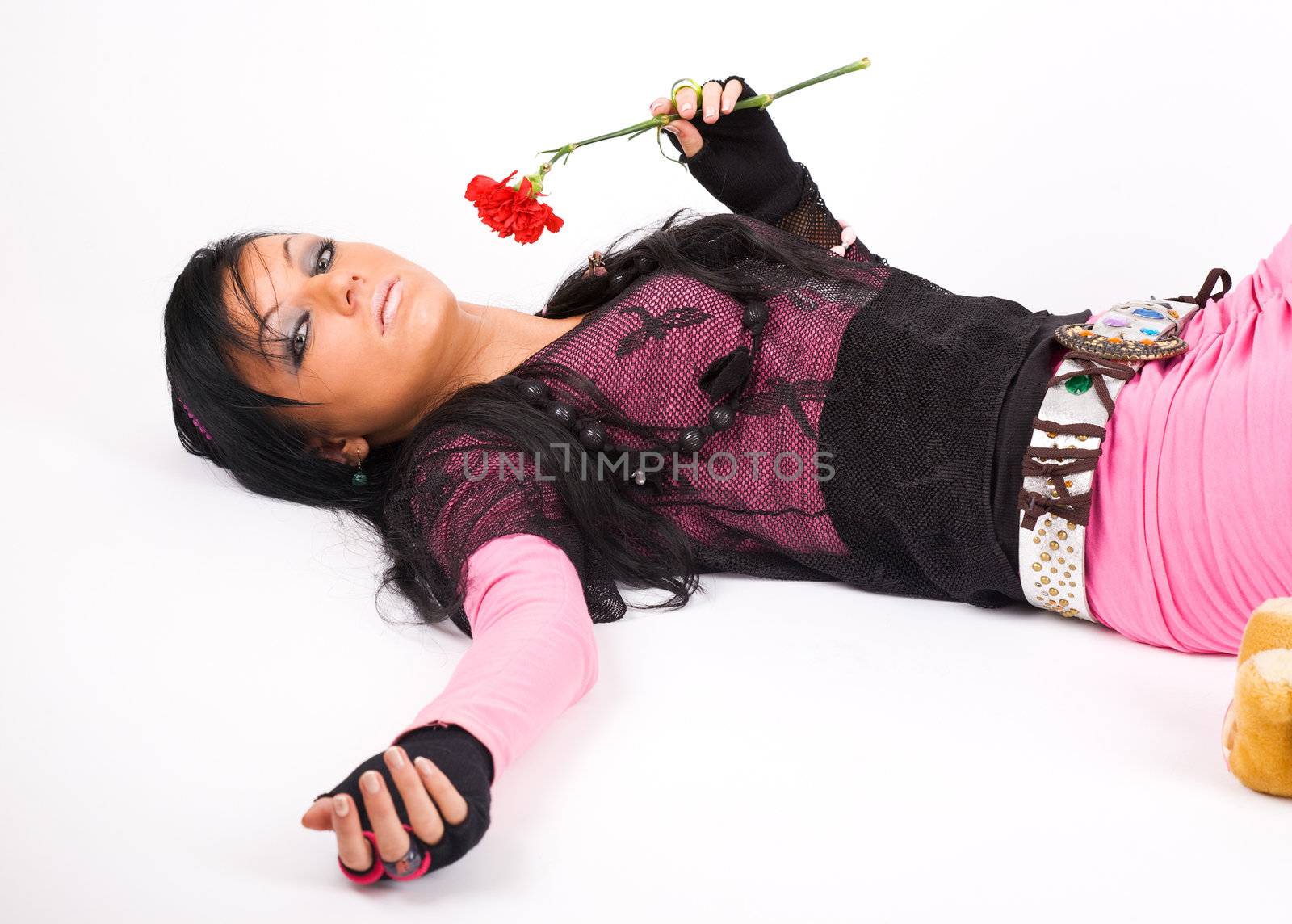 EMO girl posing with red flower