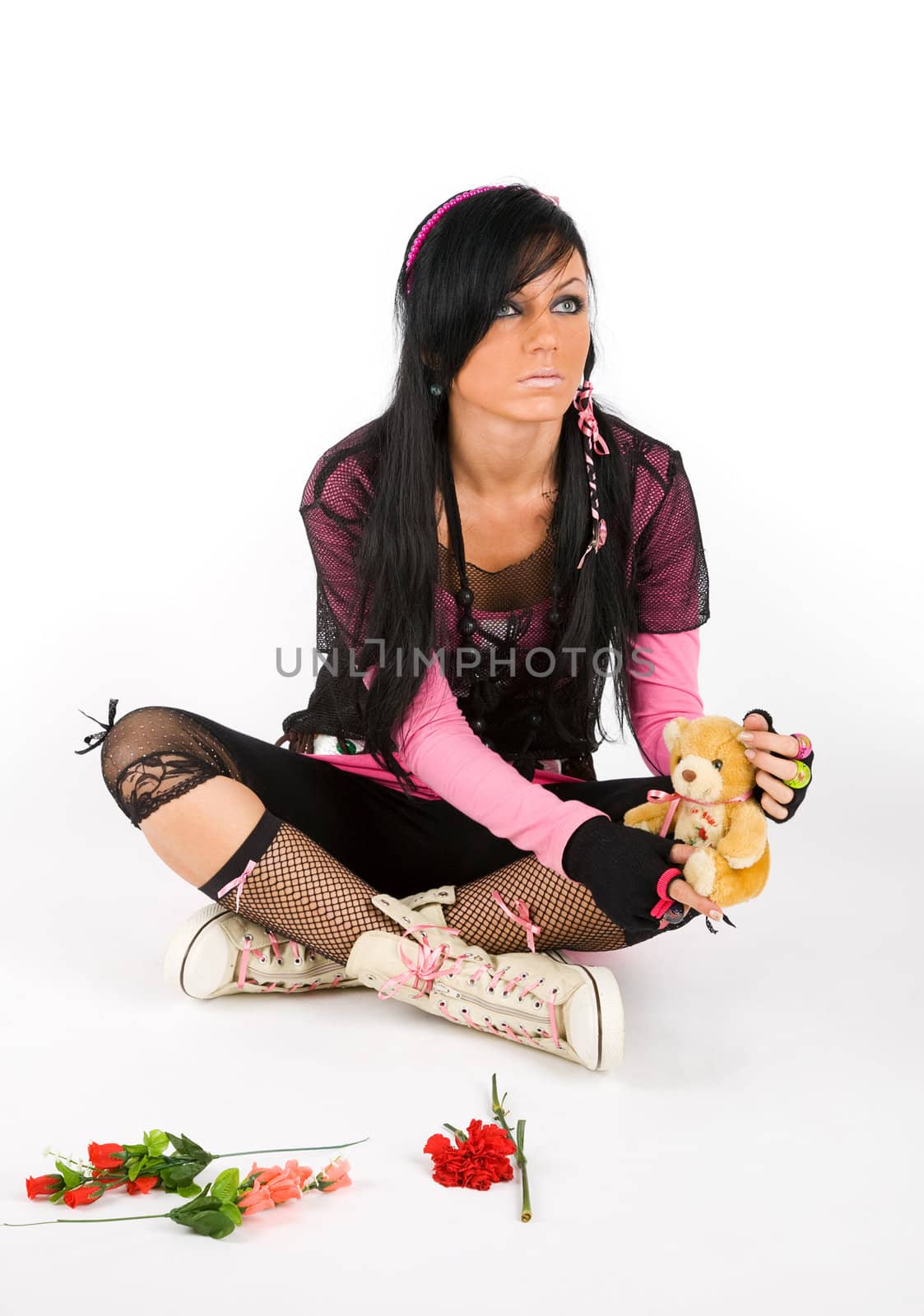 EMO girl posing with  toy bear