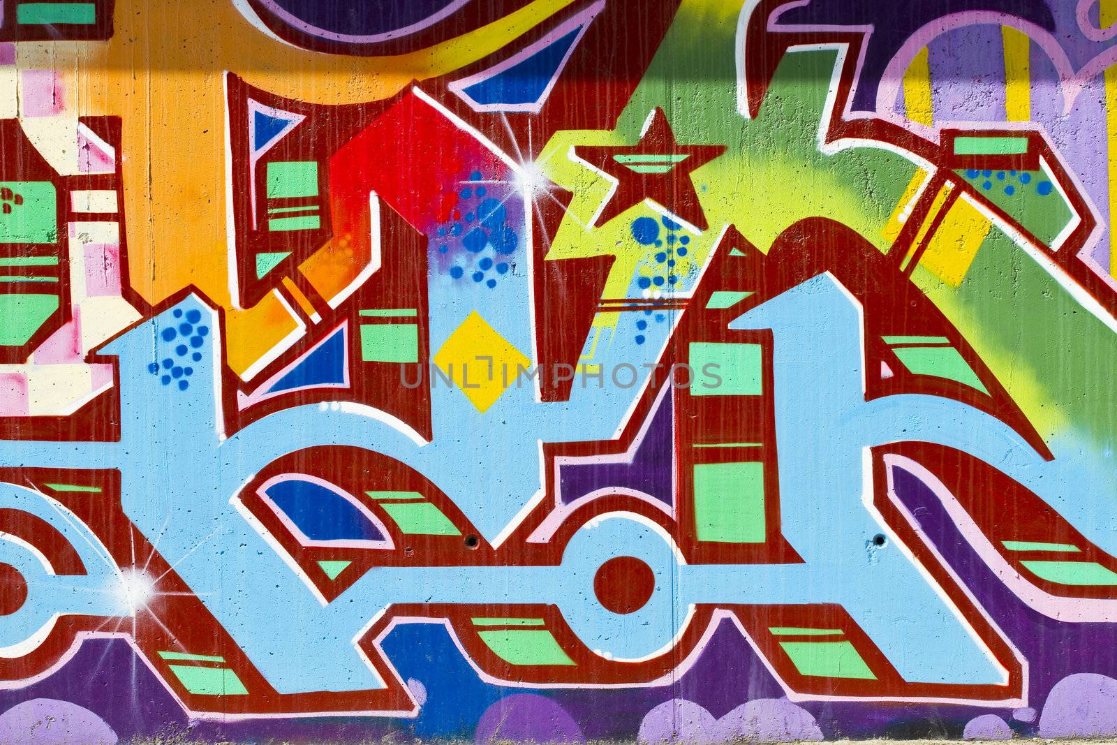 Colorful segment of a graffiti in Spain