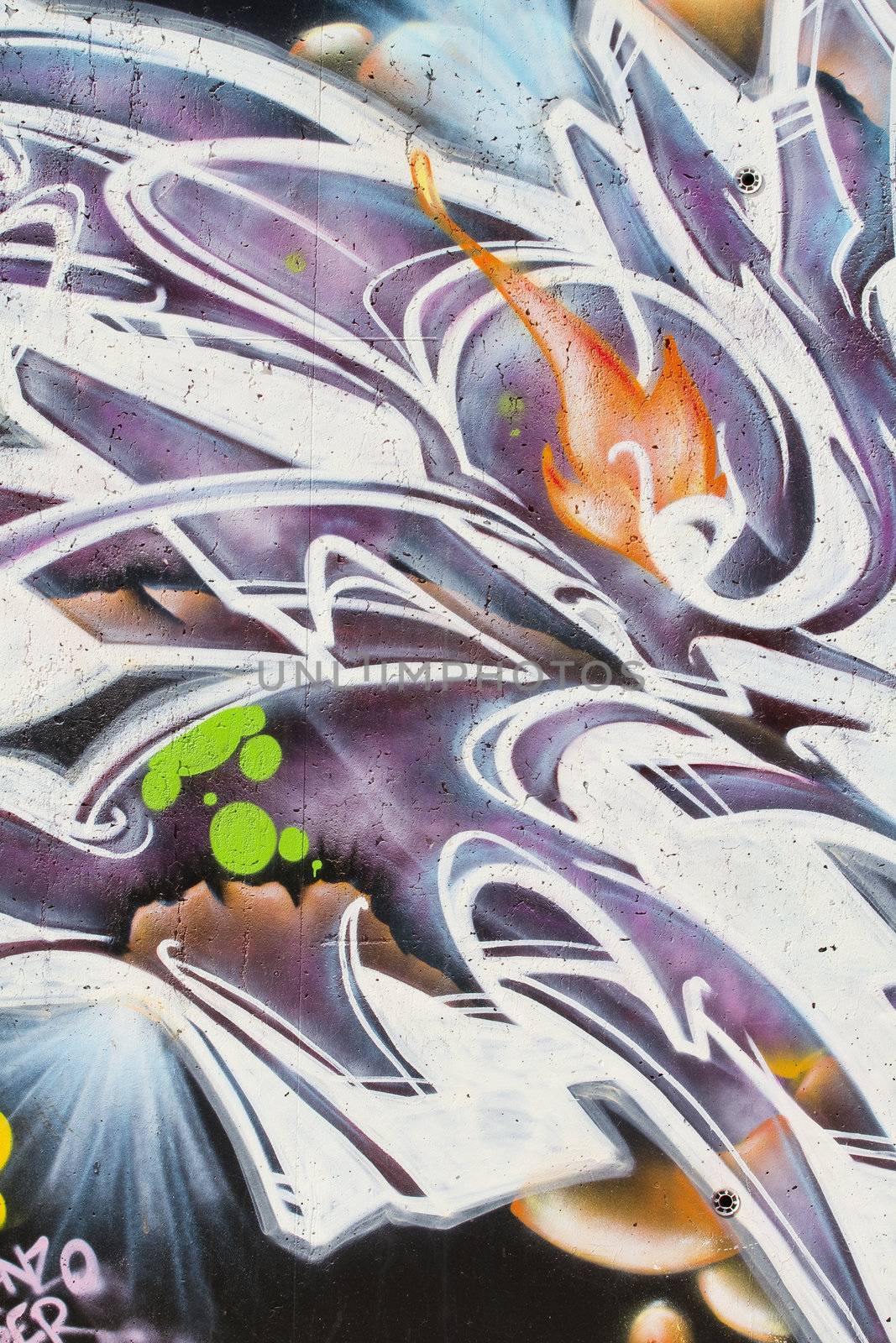 Colorful segment of a graffiti in Spain